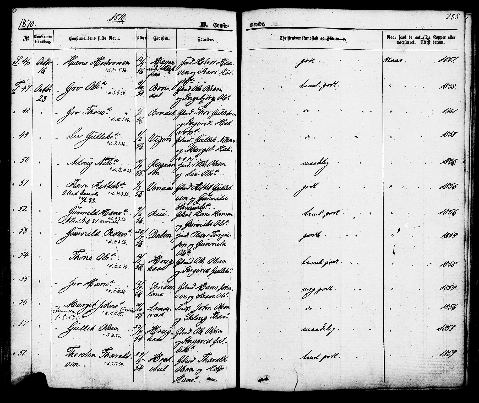 Hjartdal kirkebøker, SAKO/A-270/F/Fa/L0009: Parish register (official) no. I 9, 1860-1879, p. 235