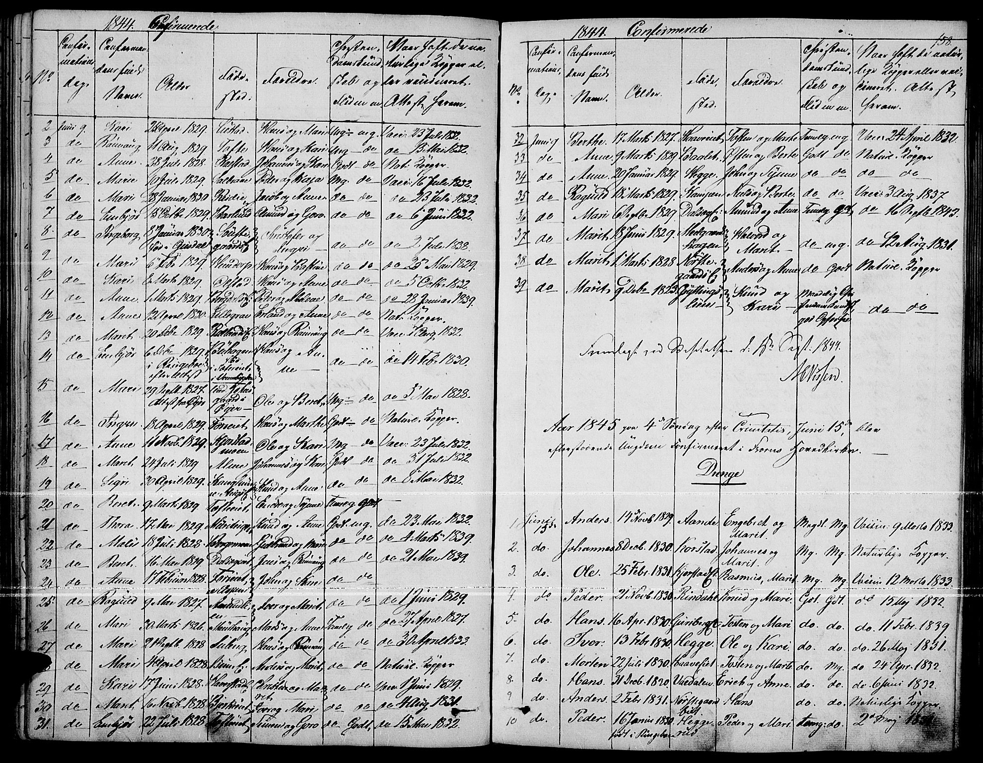 Fron prestekontor, SAH/PREST-078/H/Ha/Haa/L0004: Parish register (official) no. 4, 1839-1848, p. 158