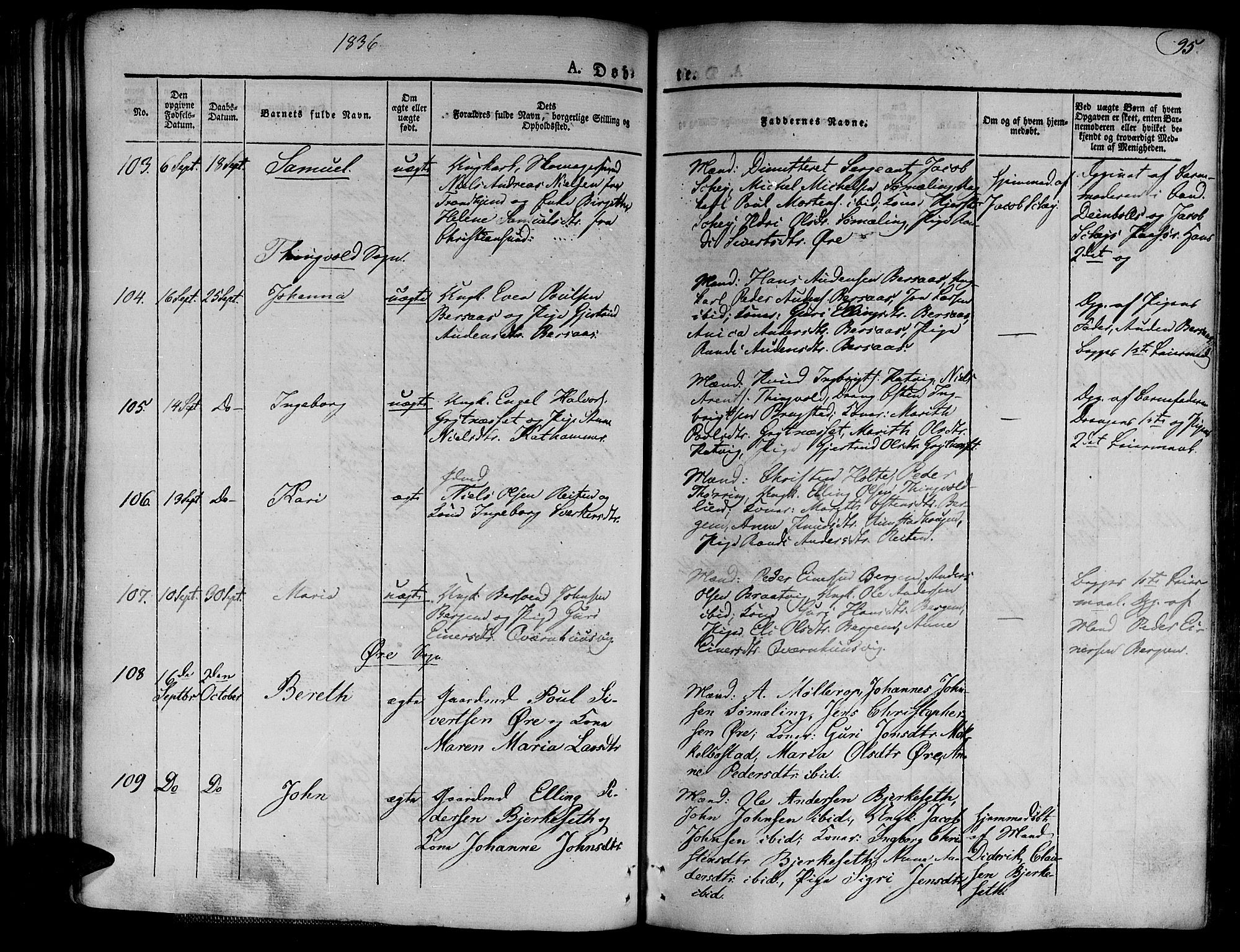 Ministerialprotokoller, klokkerbøker og fødselsregistre - Møre og Romsdal, AV/SAT-A-1454/586/L0983: Parish register (official) no. 586A09, 1829-1843, p. 95