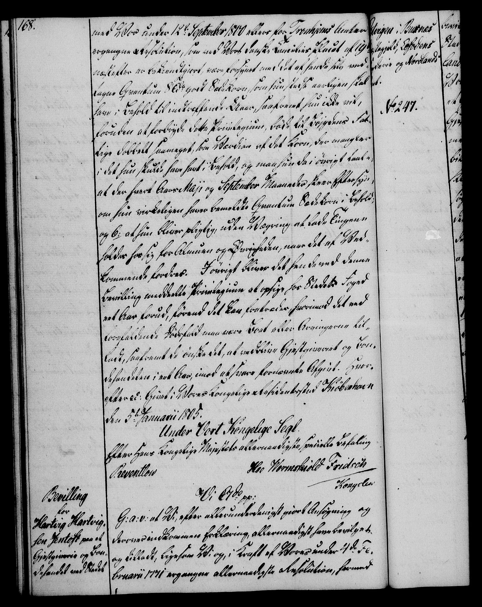 Rentekammeret, Kammerkanselliet, RA/EA-3111/G/Gg/Gga/L0018: Norsk ekspedisjonsprotokoll med register (merket RK 53.18), 1804-1806, p. 168