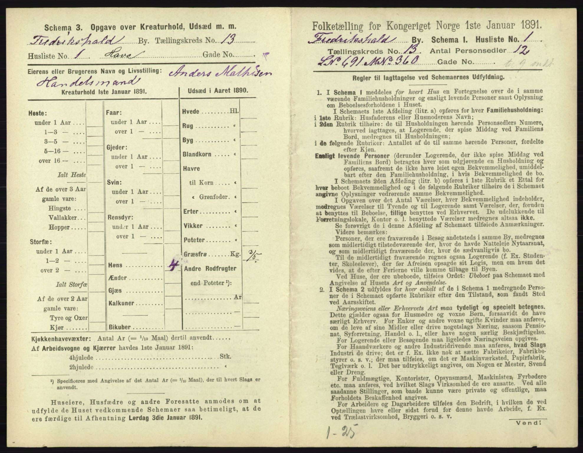 RA, 1891 census for 0101 Fredrikshald, 1891, p. 1192