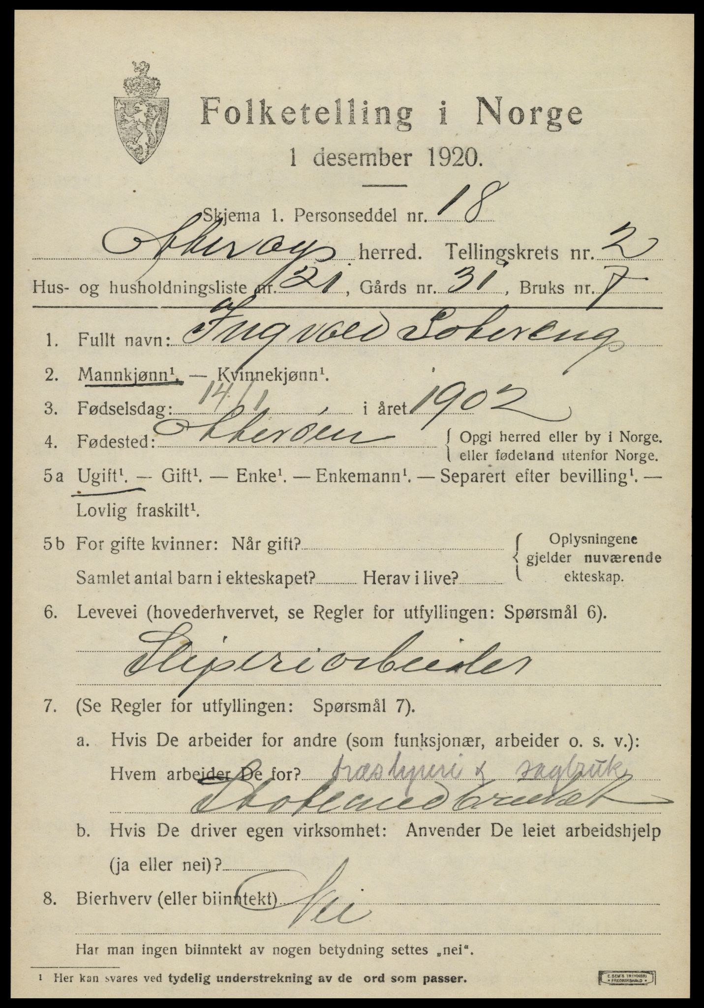 SAT, 1920 census for Otterøy, 1920, p. 1347