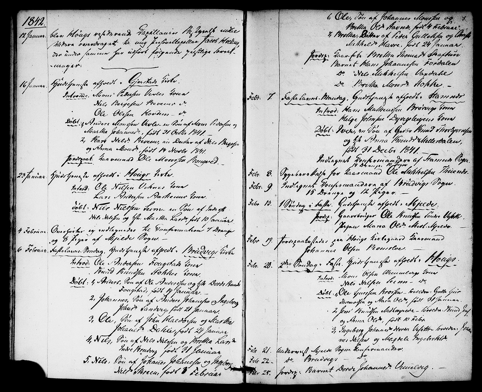 Haus sokneprestembete, SAB/A-75601: Curate's parish register no. A 2, 1841-1850, p. 5