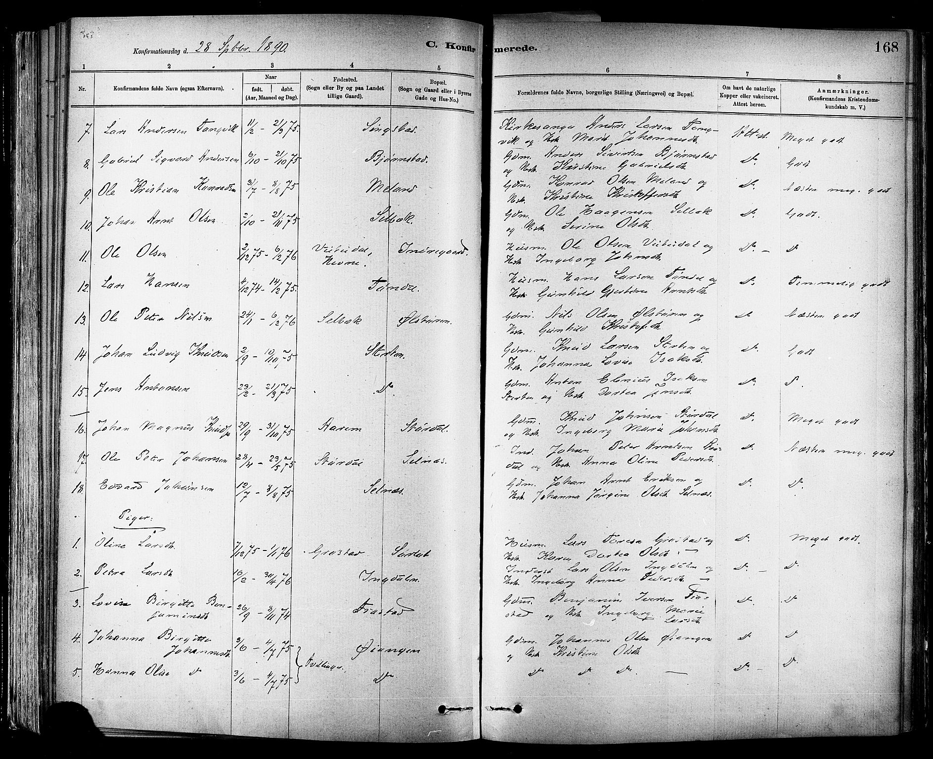 Ministerialprotokoller, klokkerbøker og fødselsregistre - Sør-Trøndelag, SAT/A-1456/647/L0634: Parish register (official) no. 647A01, 1885-1896, p. 168