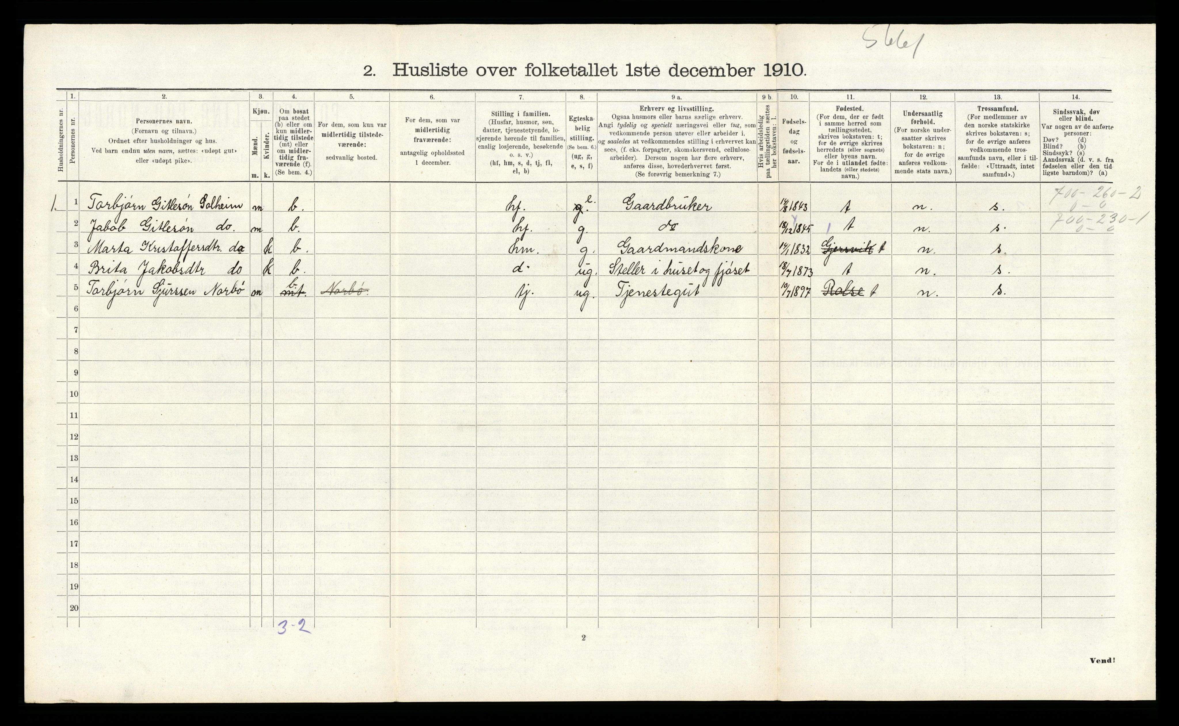 RA, 1910 census for Tysnes, 1910, p. 1507