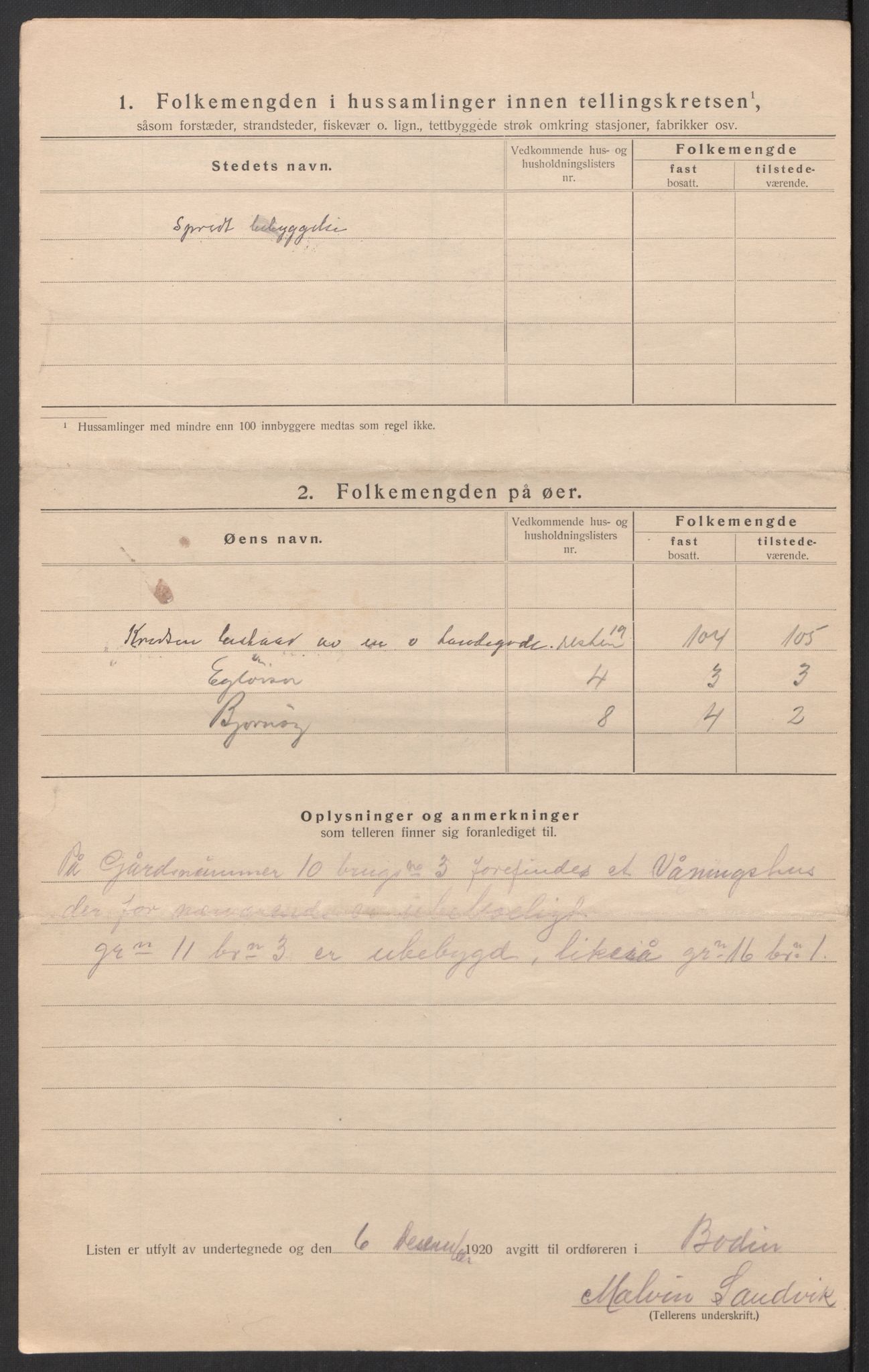 SAT, 1920 census for Bodin, 1920, p. 25