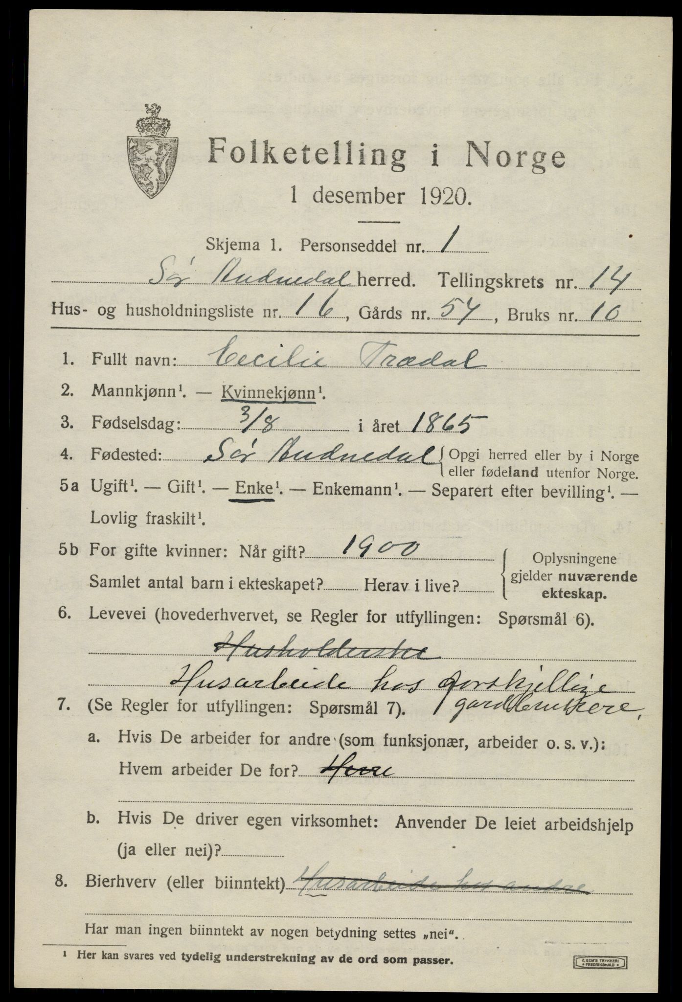 SAK, 1920 census for Sør-Audnedal, 1920, p. 5311