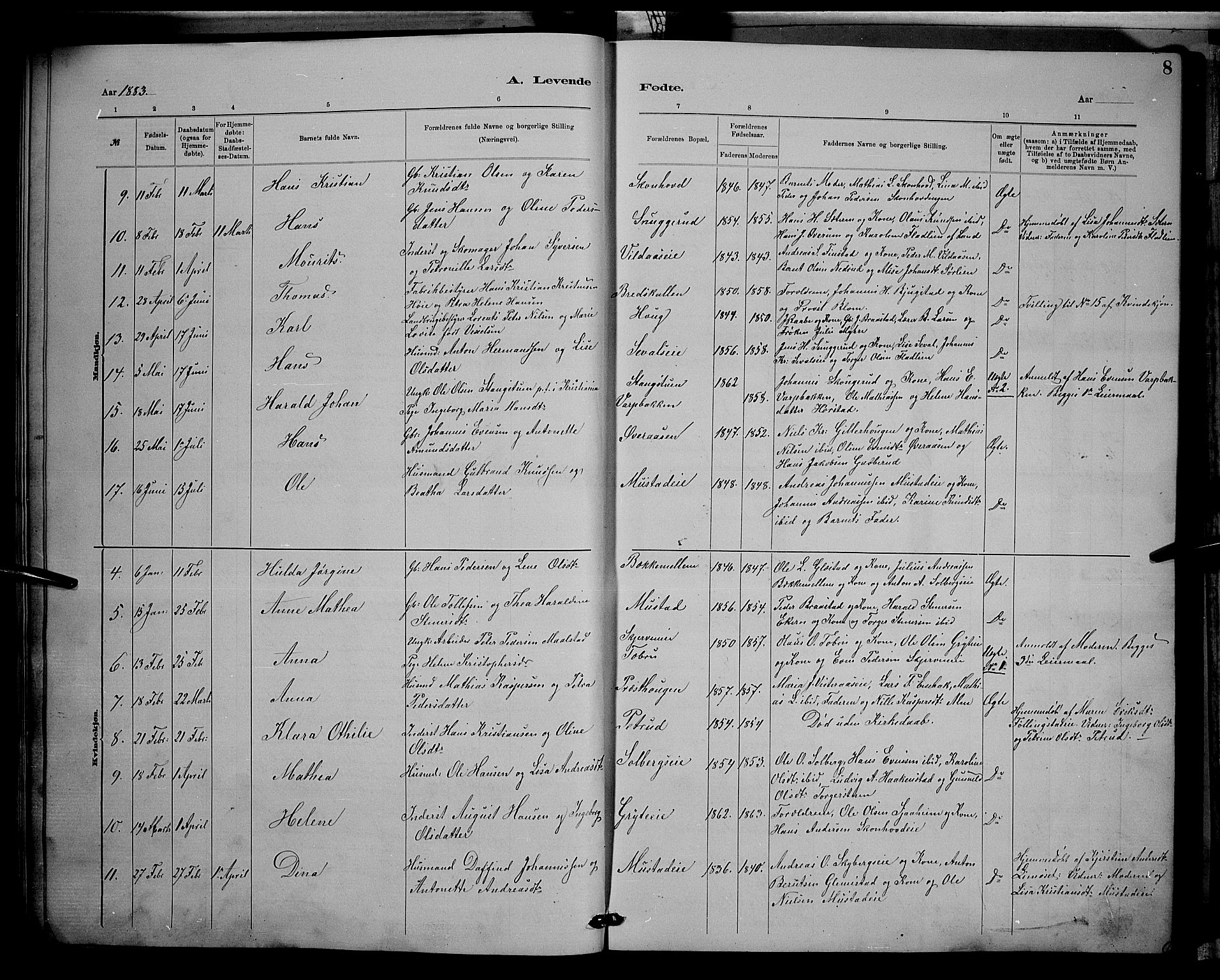 Vardal prestekontor, SAH/PREST-100/H/Ha/Hab/L0008: Parish register (copy) no. 8, 1881-1898, p. 8