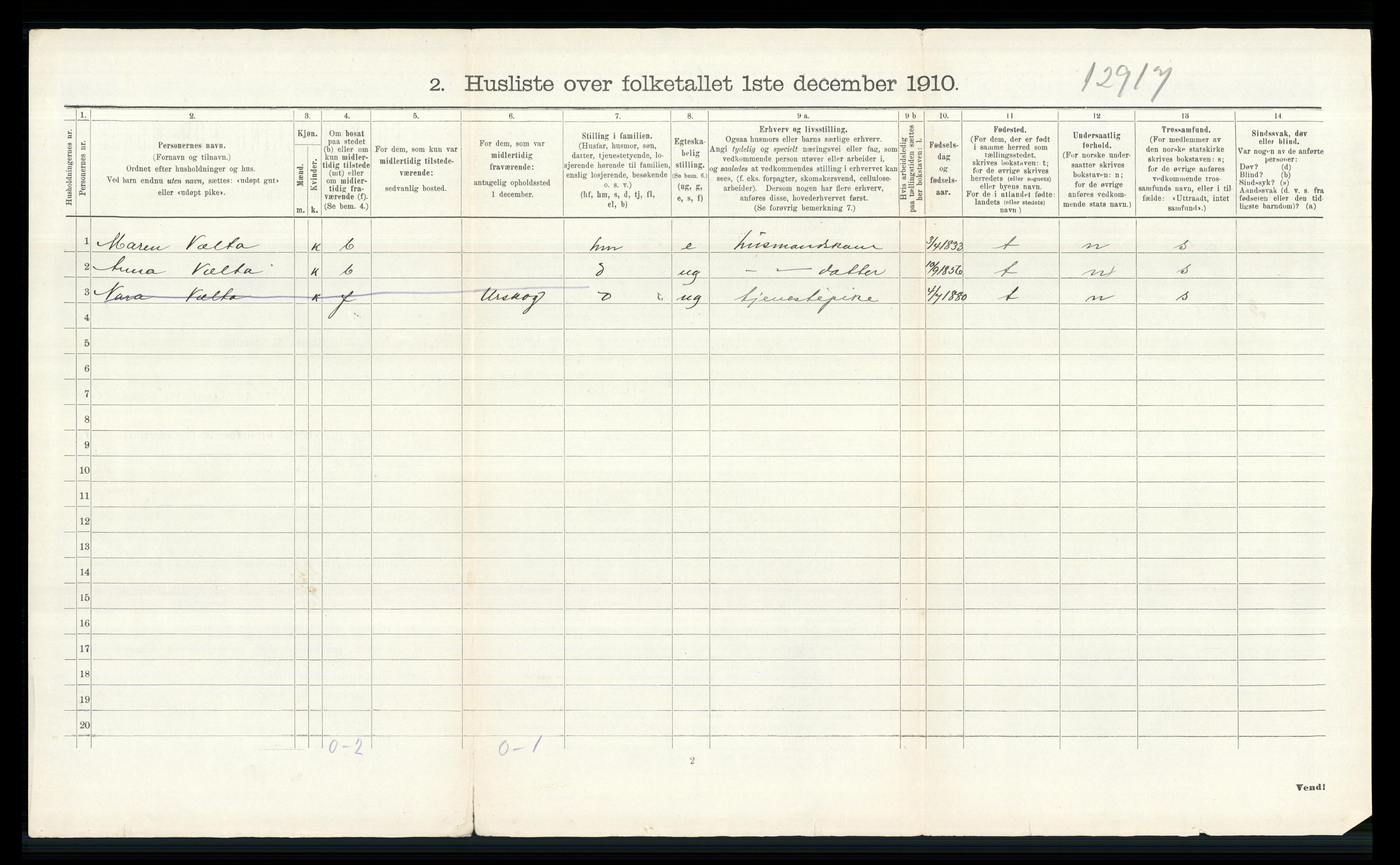 RA, 1910 census for Nes, 1910, p. 2999