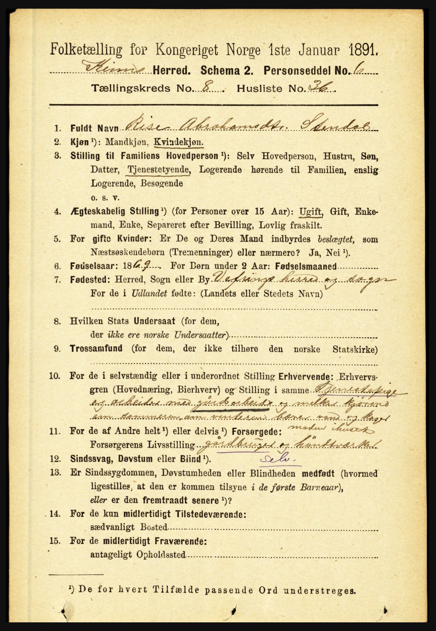 RA, 1891 census for 1437 Kinn, 1891, p. 3342