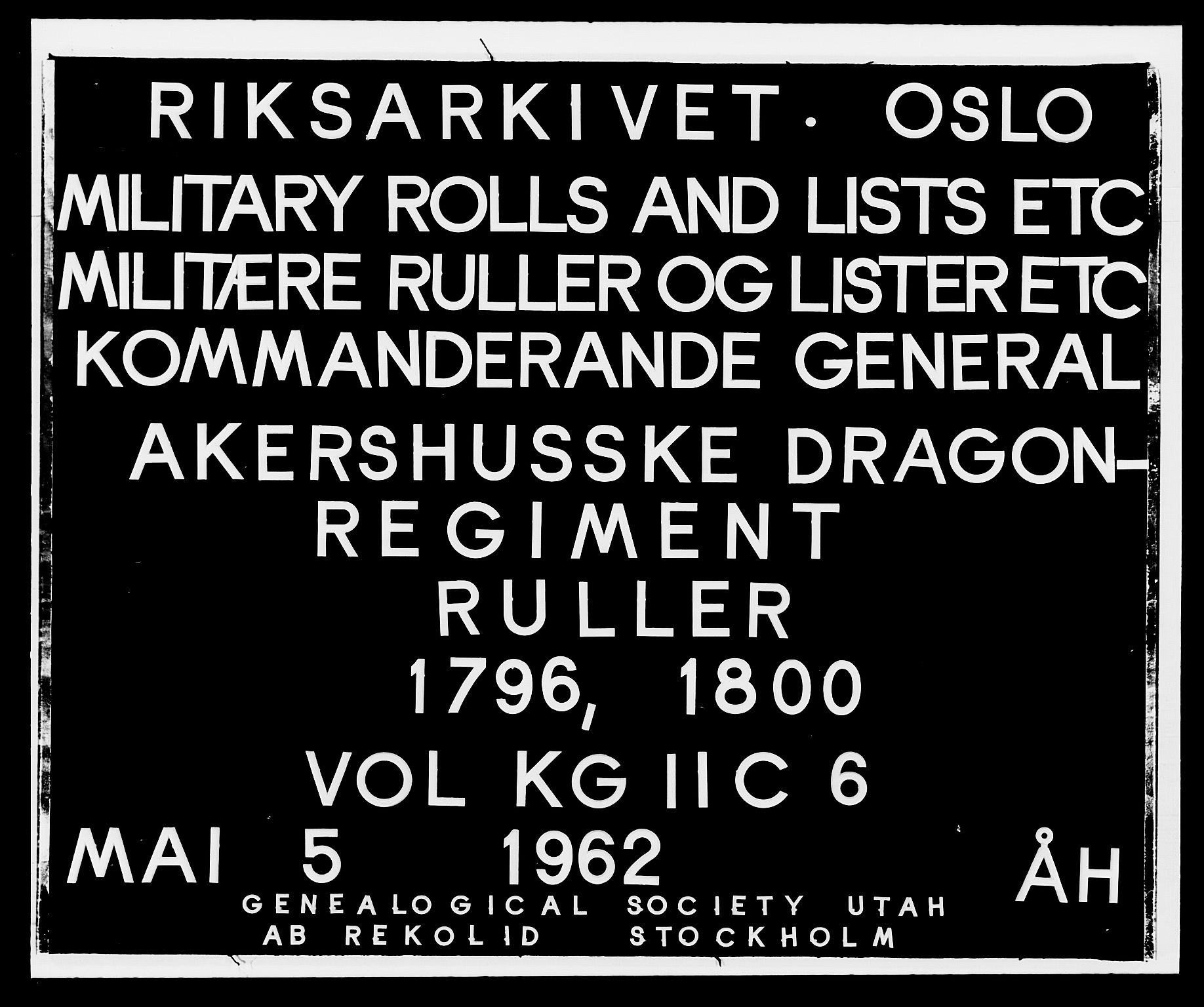 Generalitets- og kommissariatskollegiet, Det kongelige norske kommissariatskollegium, RA/EA-5420/E/Eh/L0006: Akershusiske dragonregiment, 1796-1800, p. 1