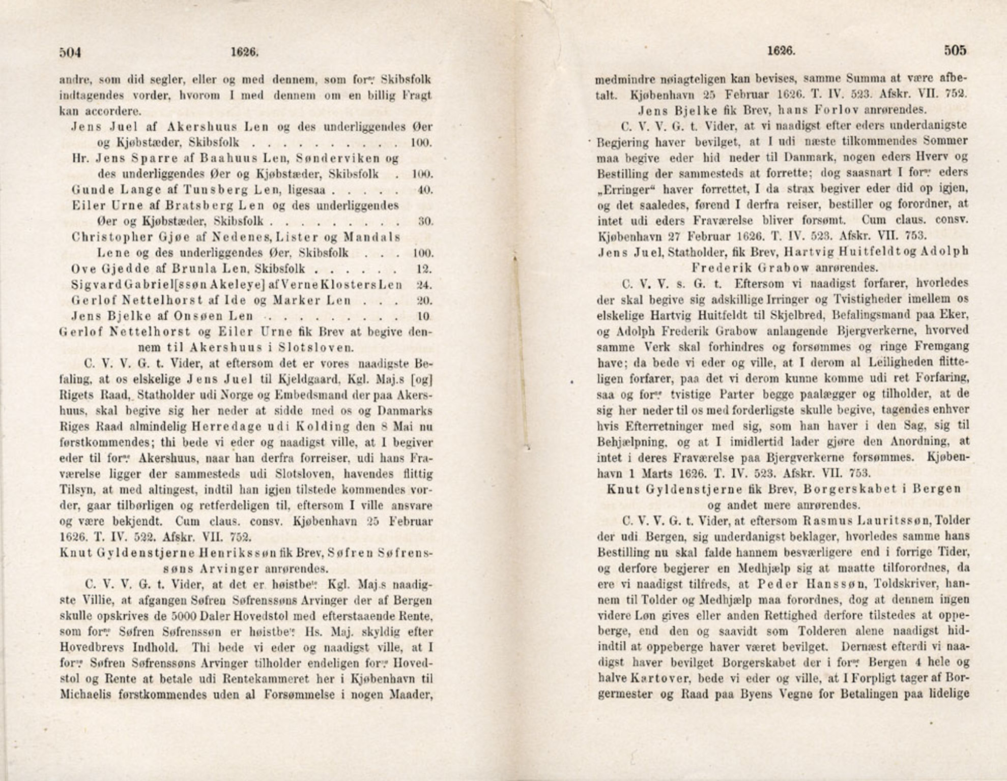 Publikasjoner utgitt av Det Norske Historiske Kildeskriftfond, PUBL/-/-/-: Norske Rigs-Registranter, bind 5, 1619-1627, p. 504-505