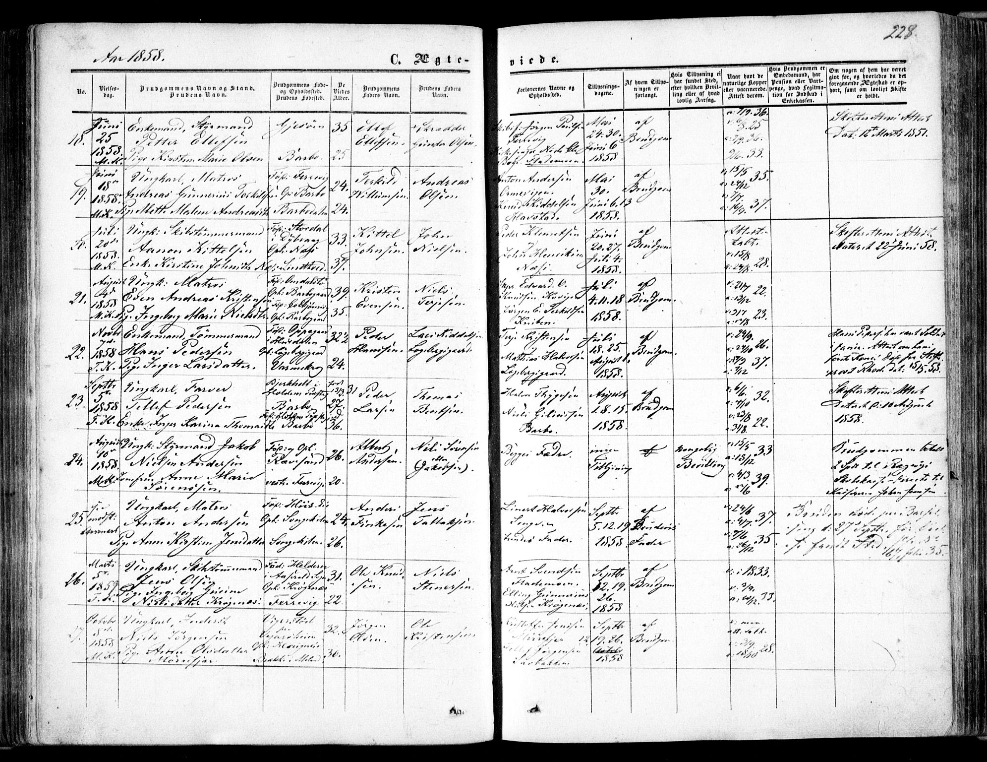 Tromøy sokneprestkontor, AV/SAK-1111-0041/F/Fa/L0006: Parish register (official) no. A 6, 1855-1863, p. 228