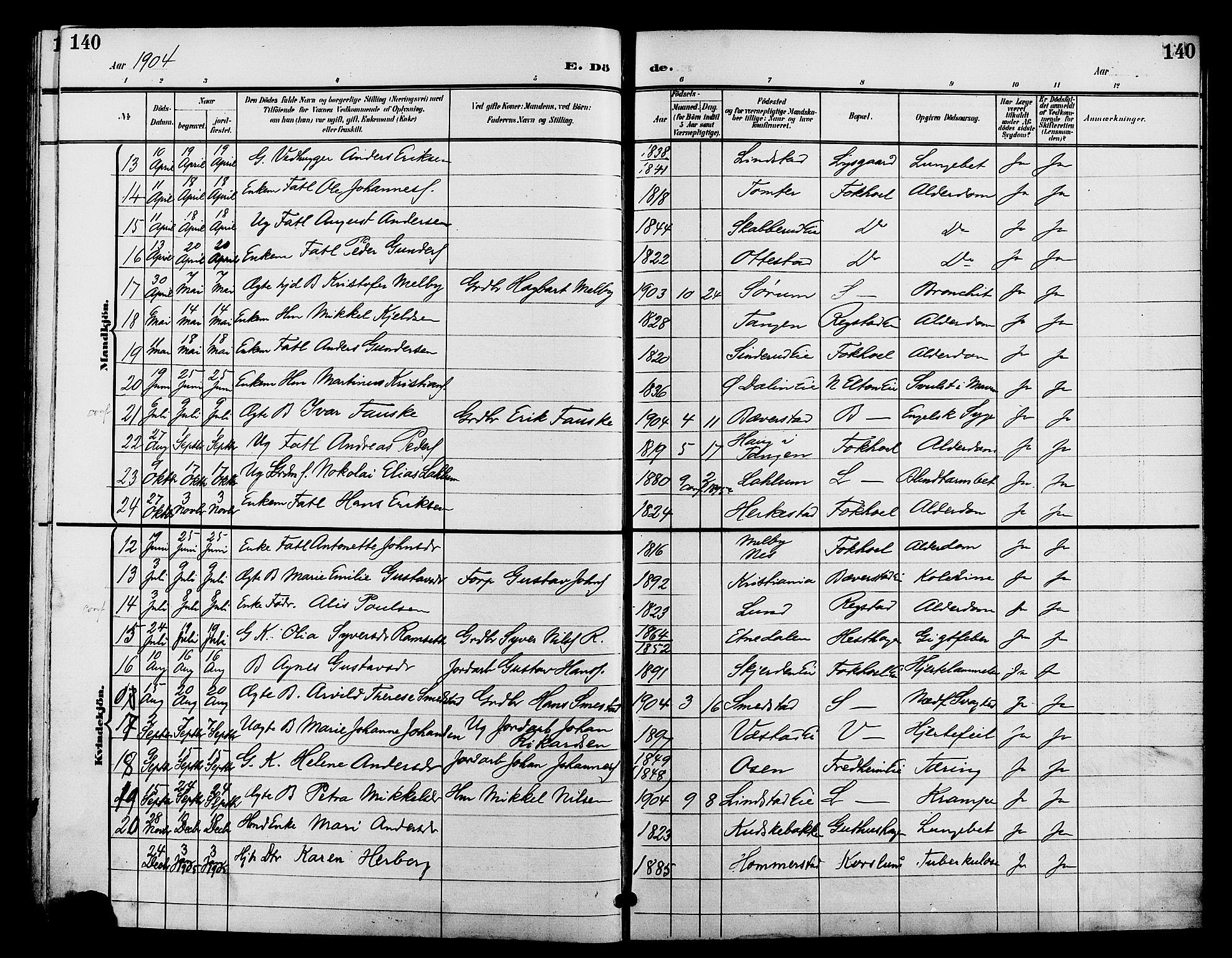 Stange prestekontor, AV/SAH-PREST-002/L/L0012: Parish register (copy) no. 12, 1900-1908, p. 140