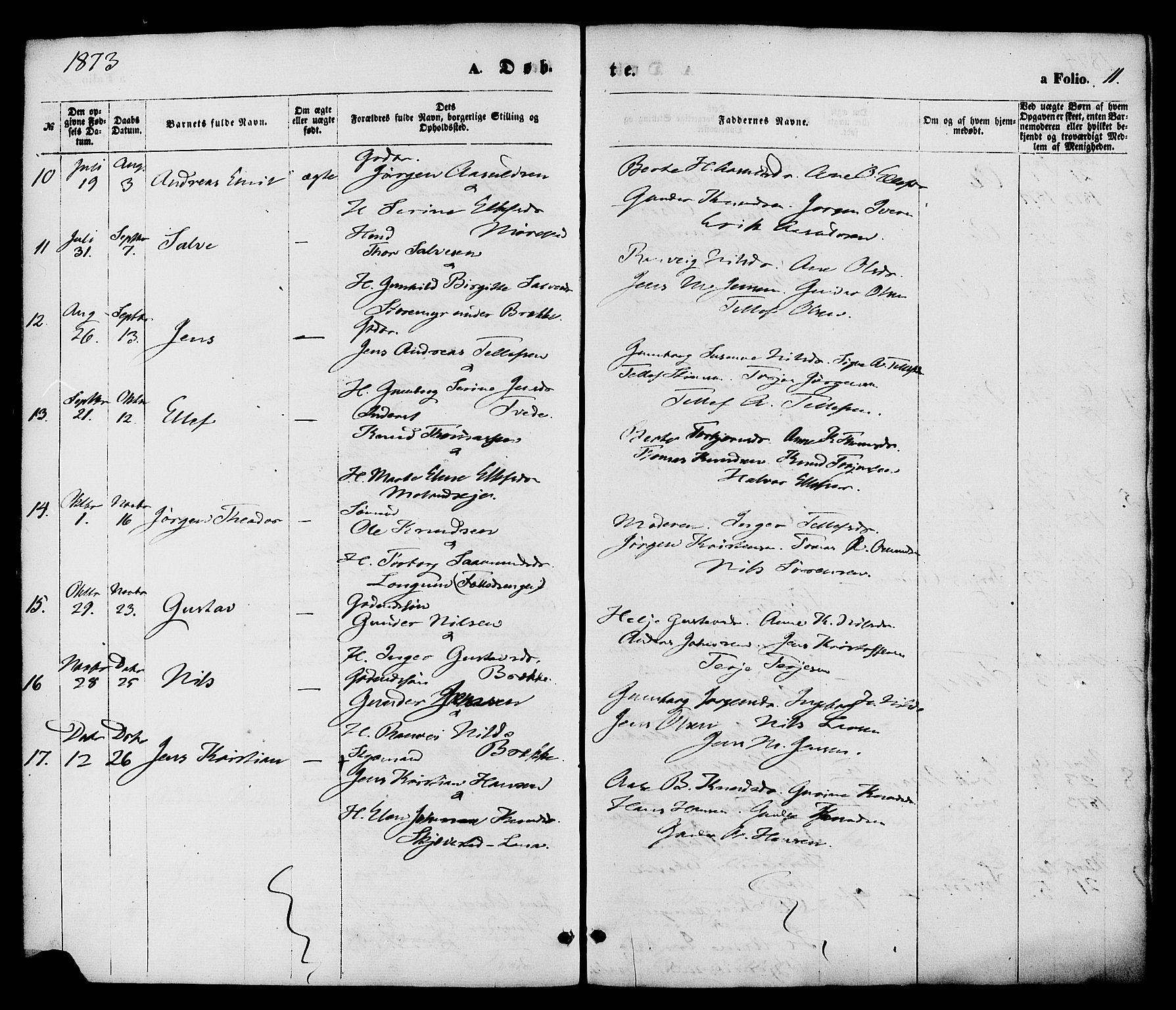 Austre Moland sokneprestkontor, AV/SAK-1111-0001/F/Fa/Faa/L0009: Parish register (official) no. A 9, 1869-1879, p. 11