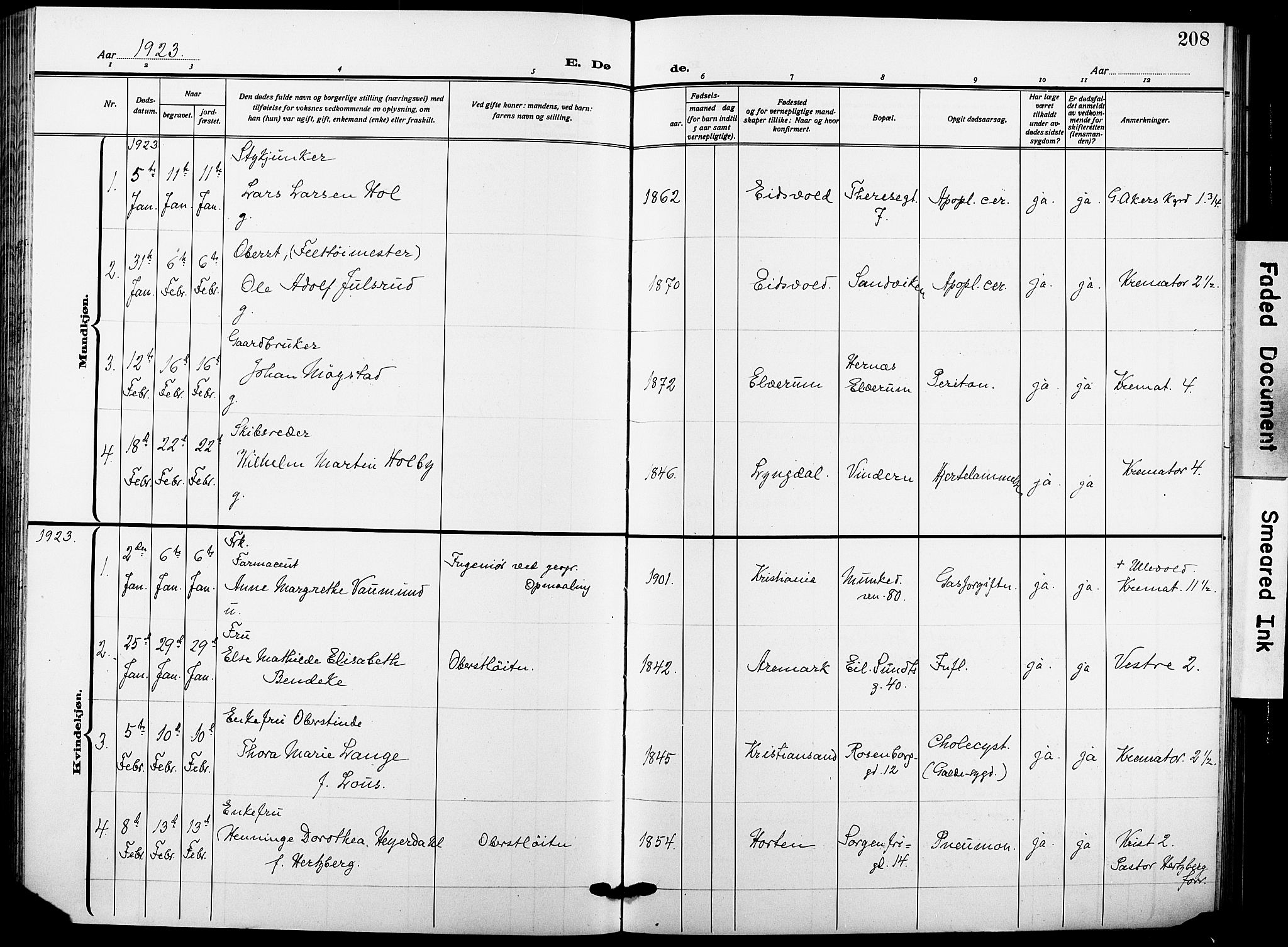Garnisonsmenigheten Kirkebøker, SAO/A-10846/F/Fa/L0016: Parish register (official) no. 16, 1922-1930, p. 208