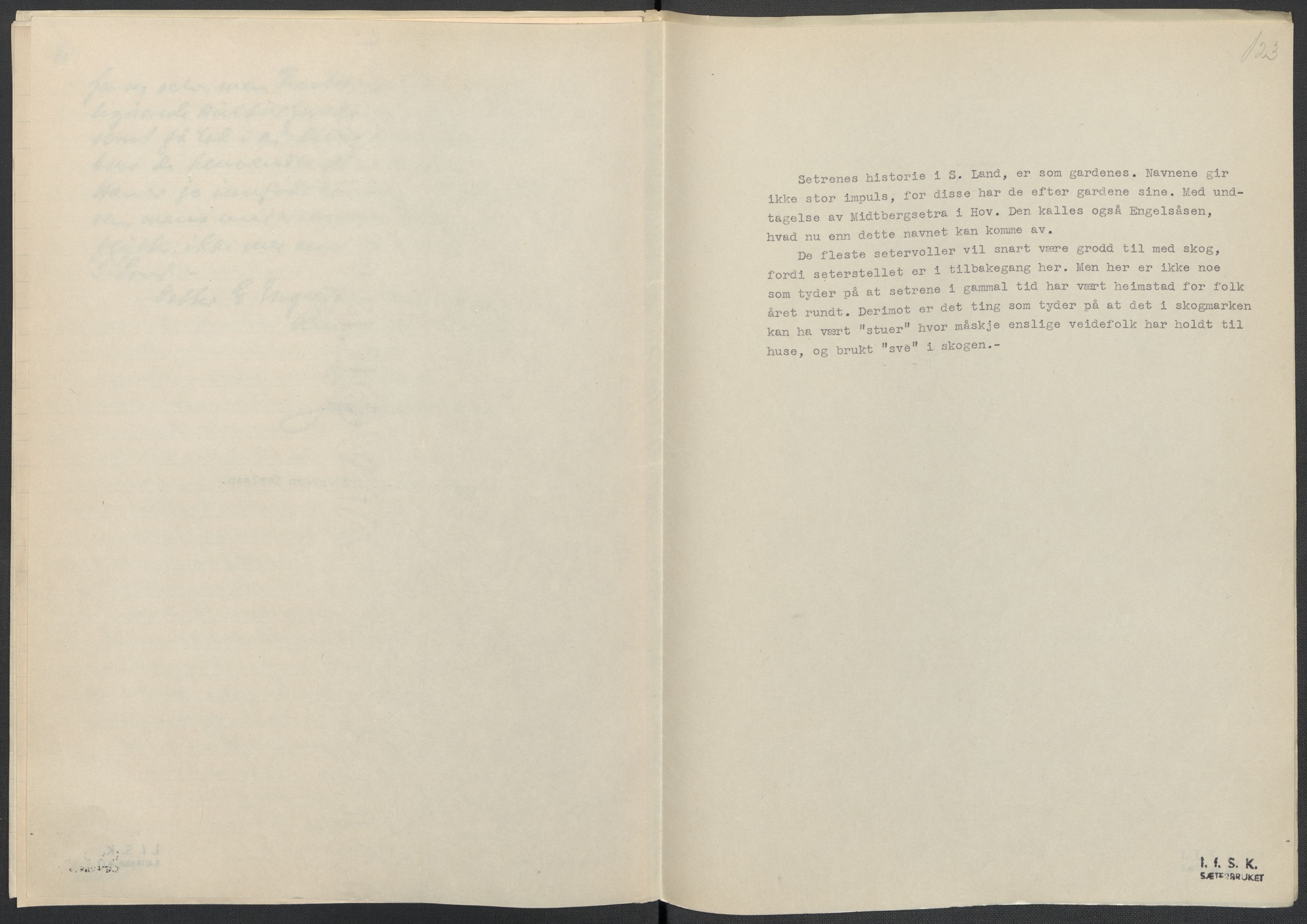 Instituttet for sammenlignende kulturforskning, RA/PA-0424/F/Fc/L0004/0003: Eske B4: / Oppland (perm IX), 1933-1935, p. 123