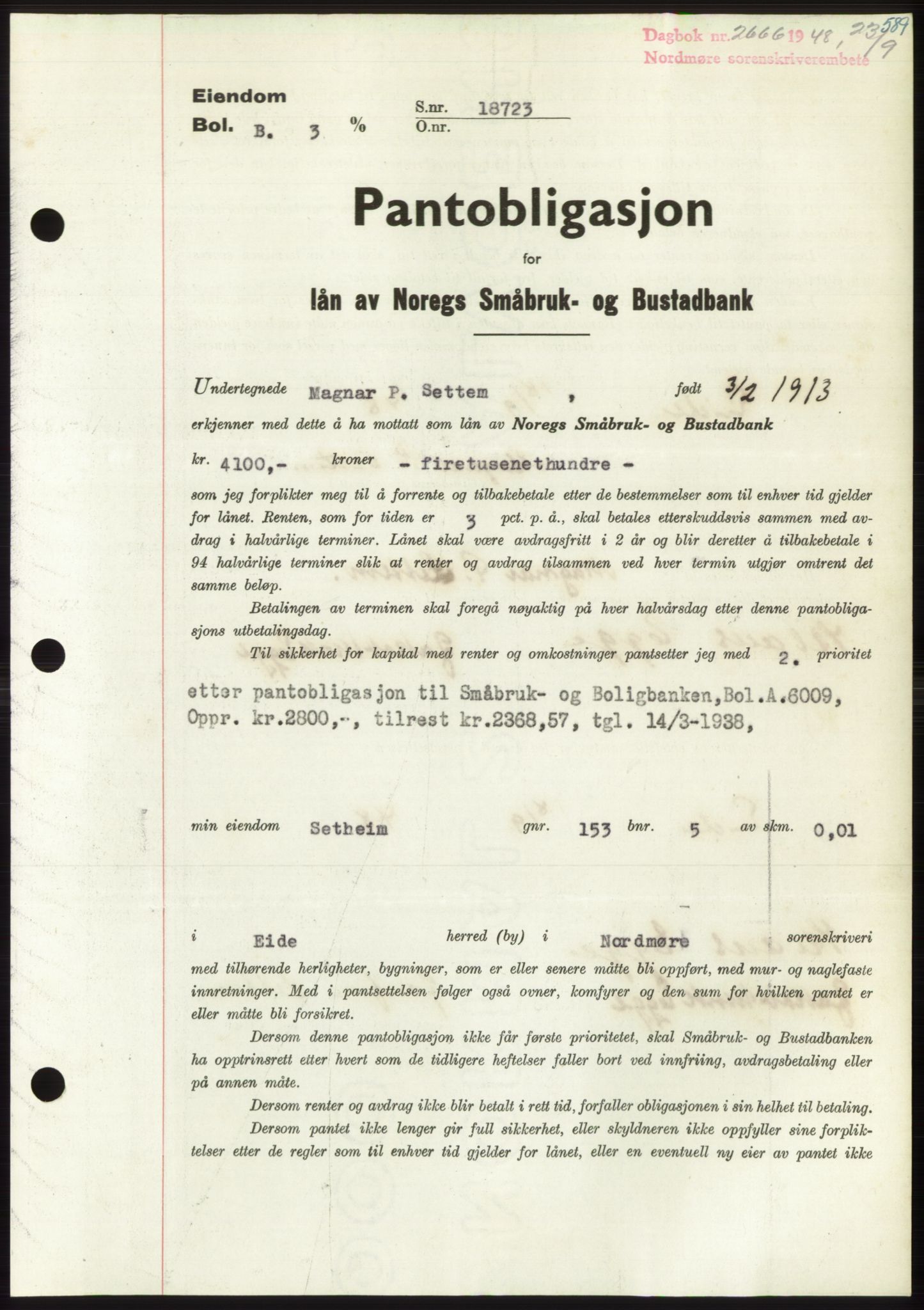 Nordmøre sorenskriveri, AV/SAT-A-4132/1/2/2Ca: Mortgage book no. B99, 1948-1948, Diary no: : 2666/1948