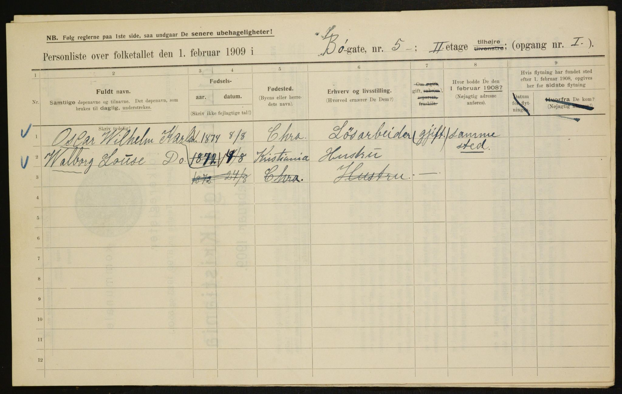 OBA, Municipal Census 1909 for Kristiania, 1909, p. 10015