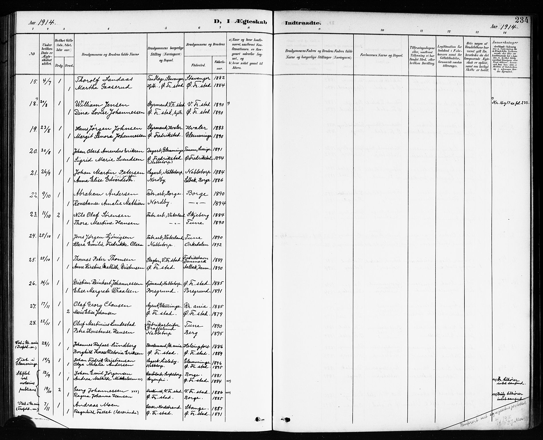 Østre Fredrikstad prestekontor Kirkebøker, SAO/A-10907/G/Ga/L0002: Parish register (copy) no. 2, 1900-1919, p. 234