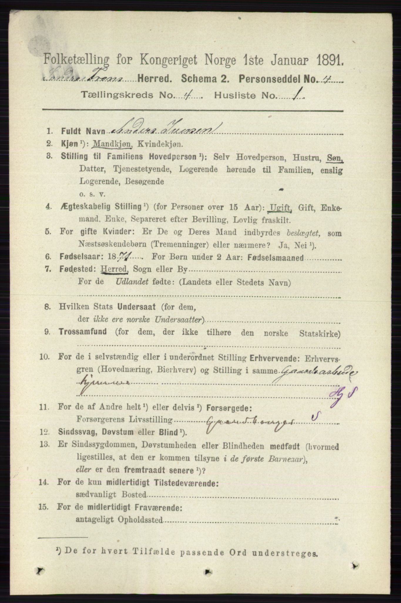 RA, 1891 census for 0519 Sør-Fron, 1891, p. 1418