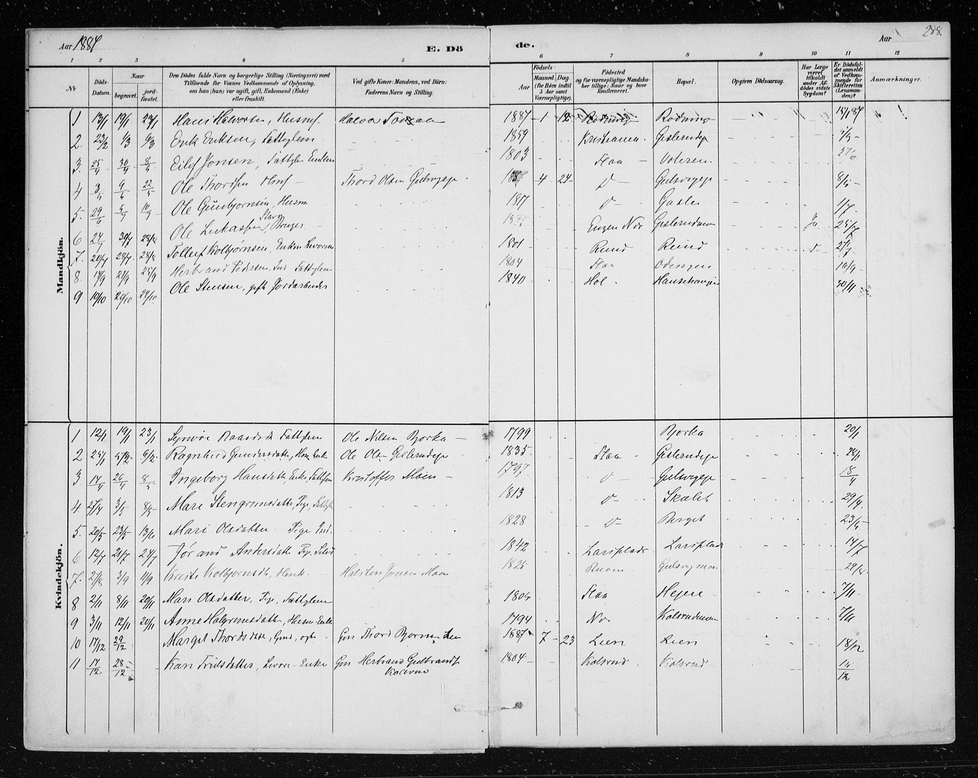 Nes kirkebøker, AV/SAKO-A-236/F/Fa/L0012: Parish register (official) no. 12, 1881-1917, p. 288