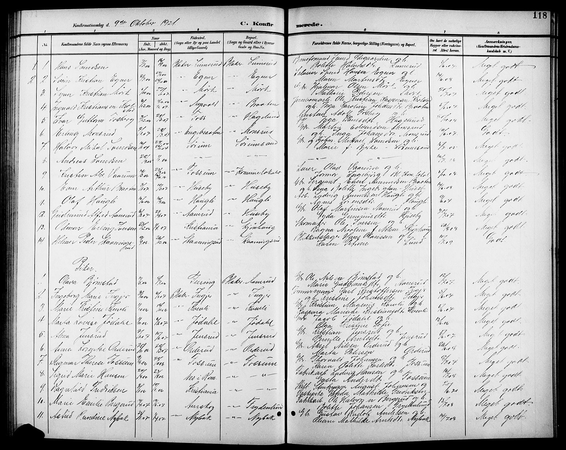 Aurskog prestekontor Kirkebøker, SAO/A-10304a/G/Gb/L0002: Parish register (copy) no. II 2, 1901-1926, p. 118