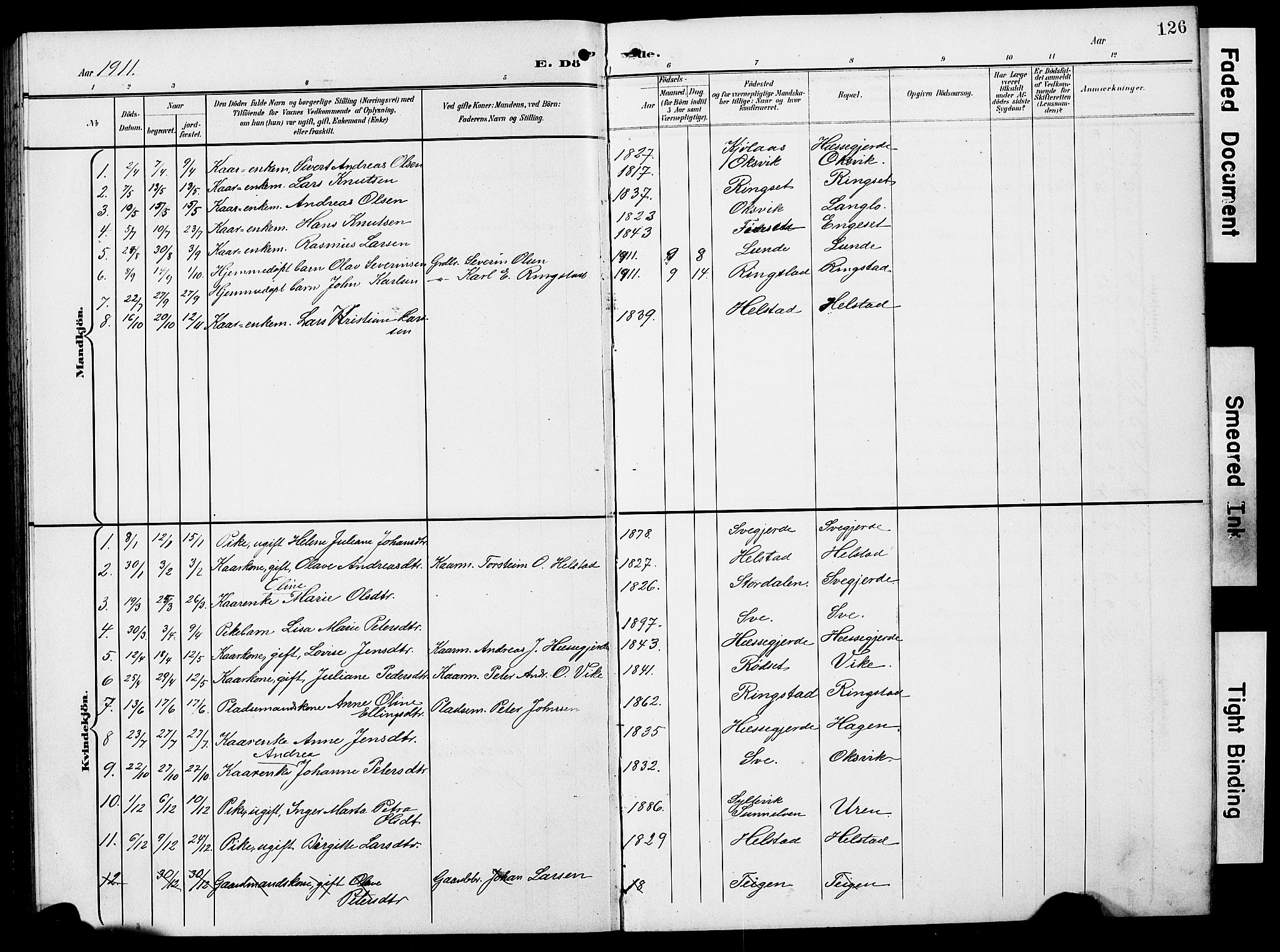 Ministerialprotokoller, klokkerbøker og fødselsregistre - Møre og Romsdal, SAT/A-1454/520/L0293: Parish register (copy) no. 520C05, 1902-1923, p. 126