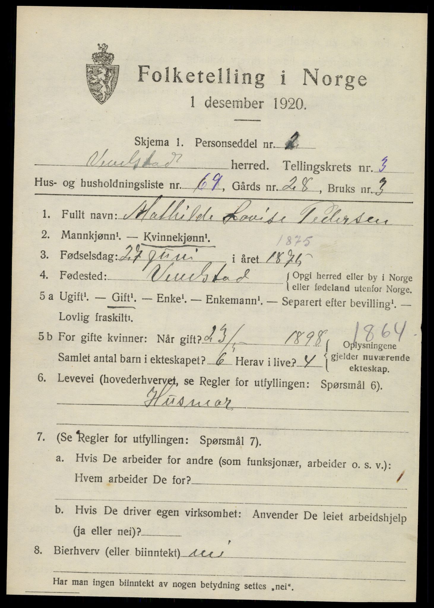 SAT, 1920 census for Vevelstad, 1920, p. 2612