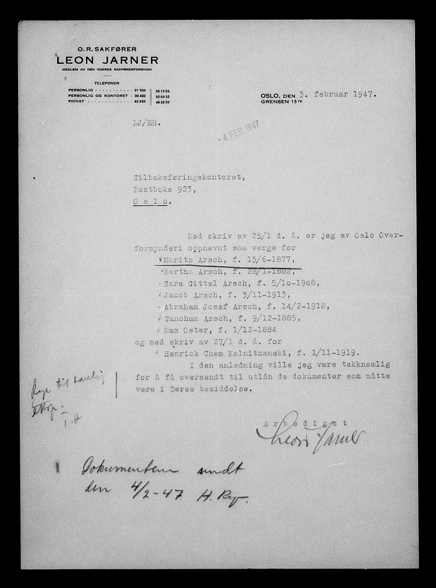 Justisdepartementet, Tilbakeføringskontoret for inndratte formuer, AV/RA-S-1564/H/Hc/Hcc/L0918: --, 1945-1947, p. 25