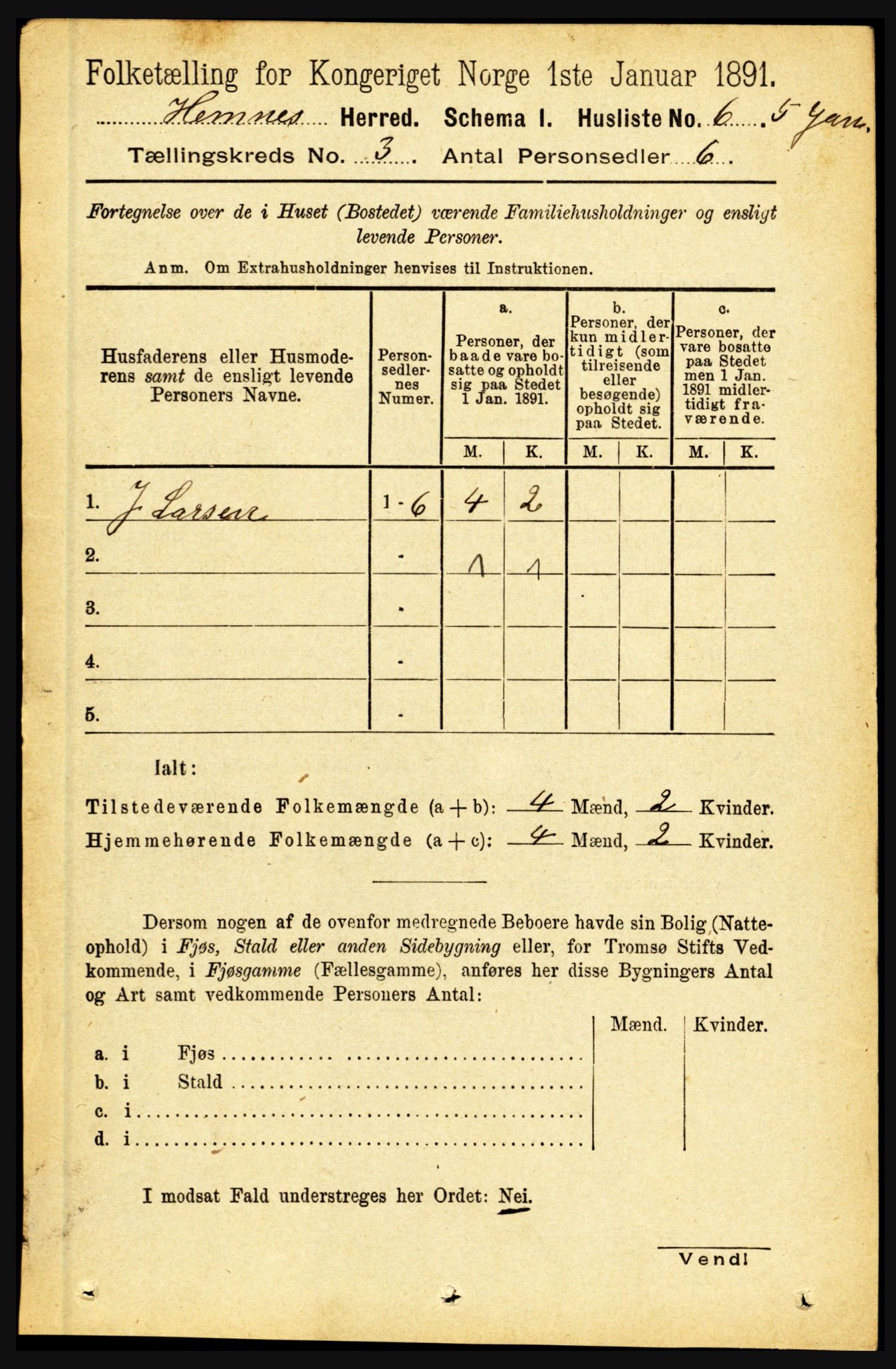 RA, 1891 census for 1832 Hemnes, 1891, p. 1888