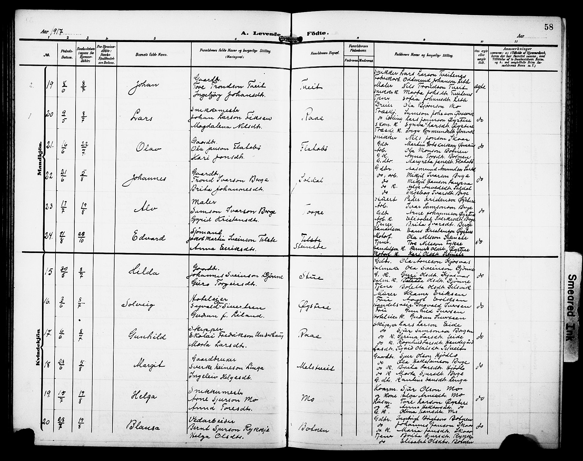 Kvam sokneprestembete, AV/SAB-A-76201/H/Hab: Parish register (copy) no. C 4, 1906-1931, p. 58