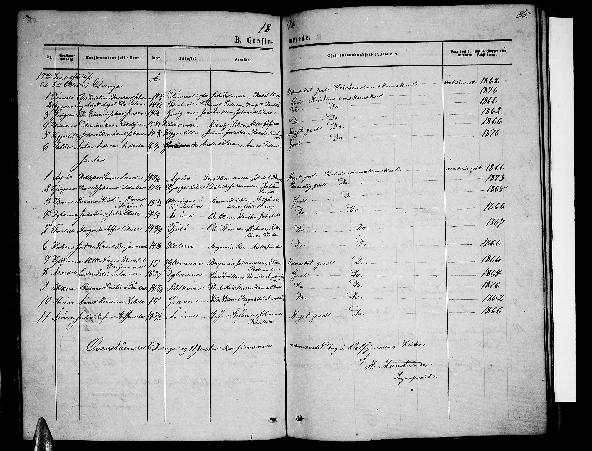 Ministerialprotokoller, klokkerbøker og fødselsregistre - Nordland, SAT/A-1459/814/L0229: Parish register (copy) no. 814C02, 1859-1883, p. 85