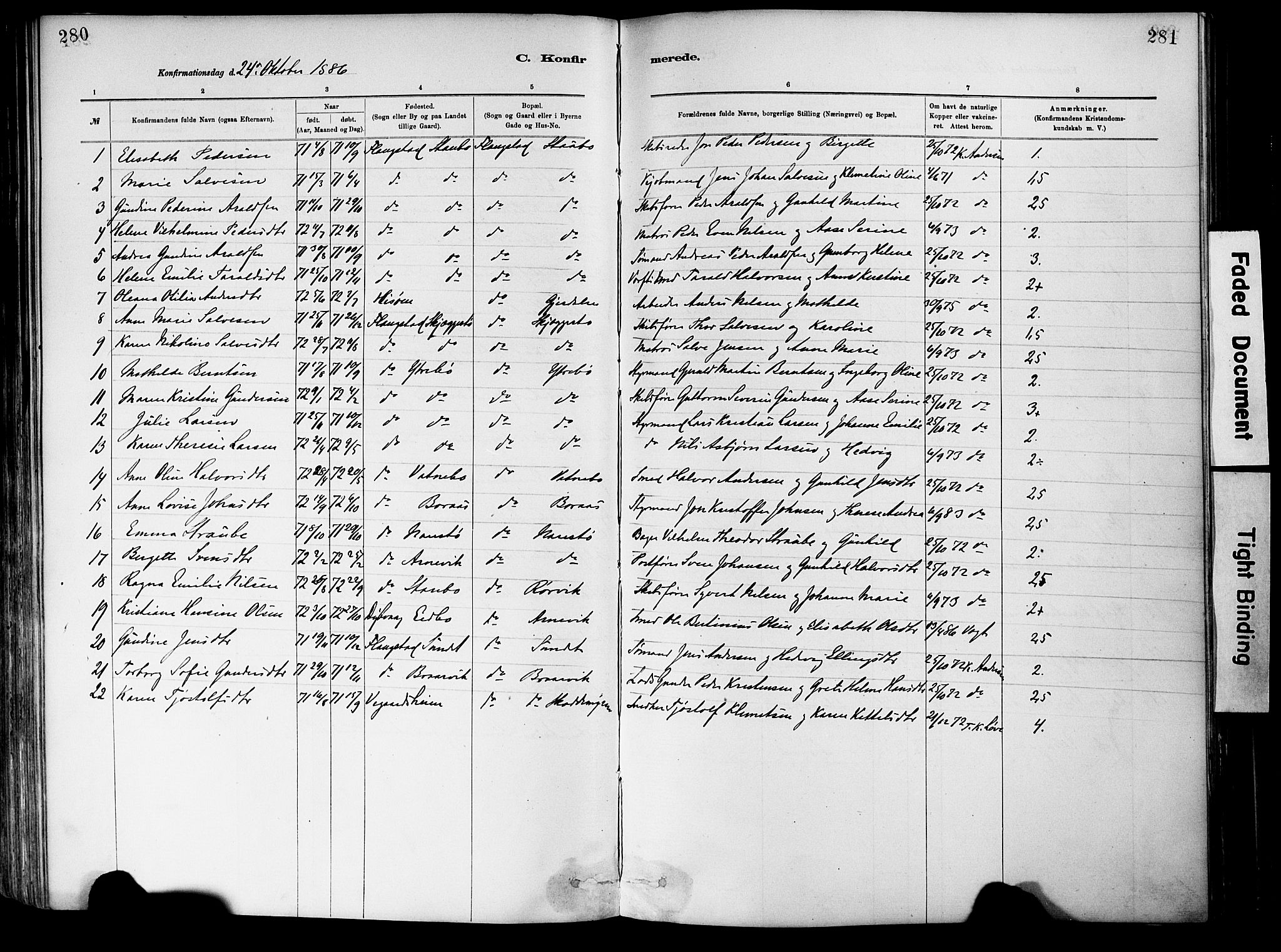 Dypvåg sokneprestkontor, SAK/1111-0007/F/Fa/Fab/L0001: Parish register (official) no. A 1, 1885-1912, p. 280-281