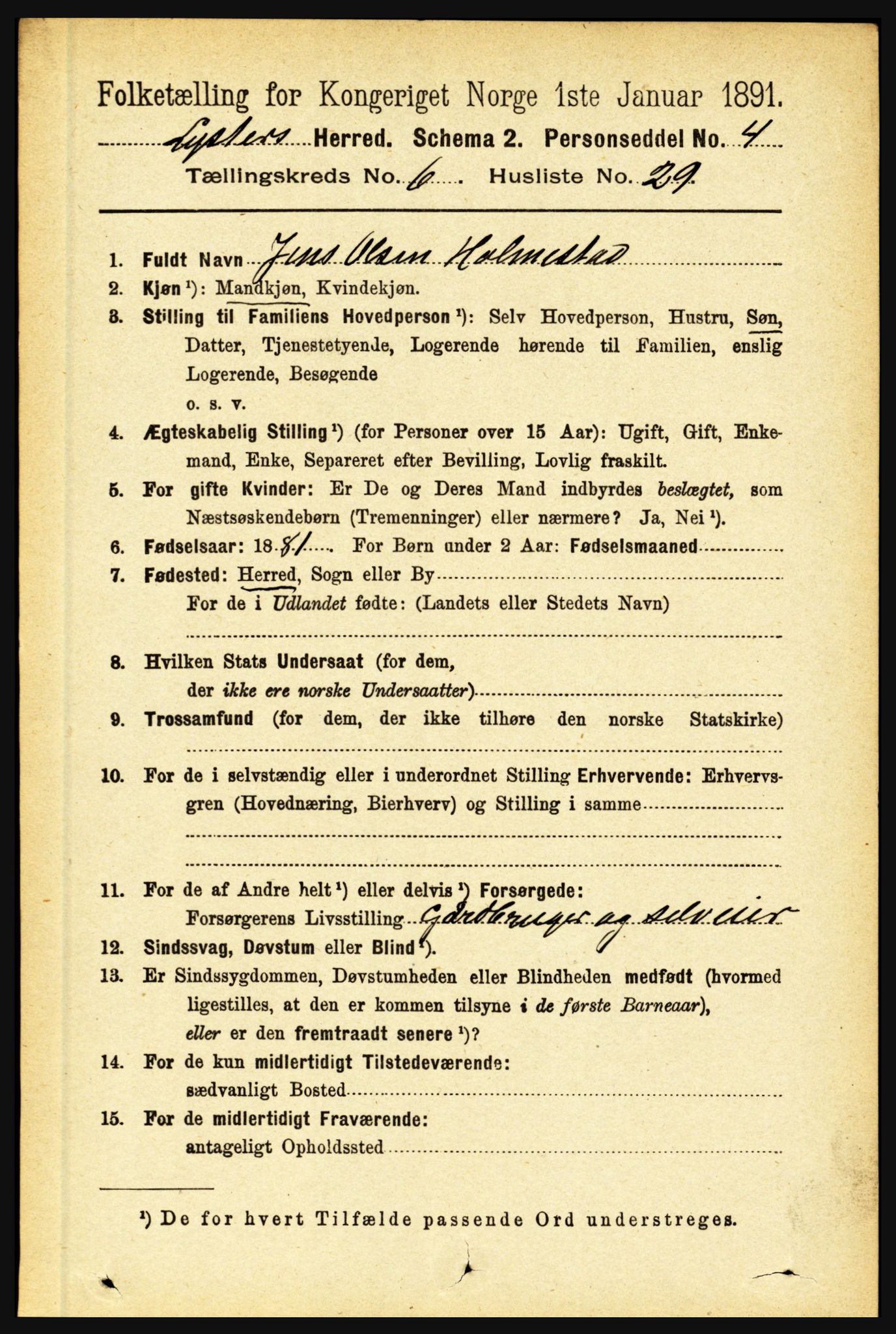 RA, 1891 census for 1426 Luster, 1891, p. 2295