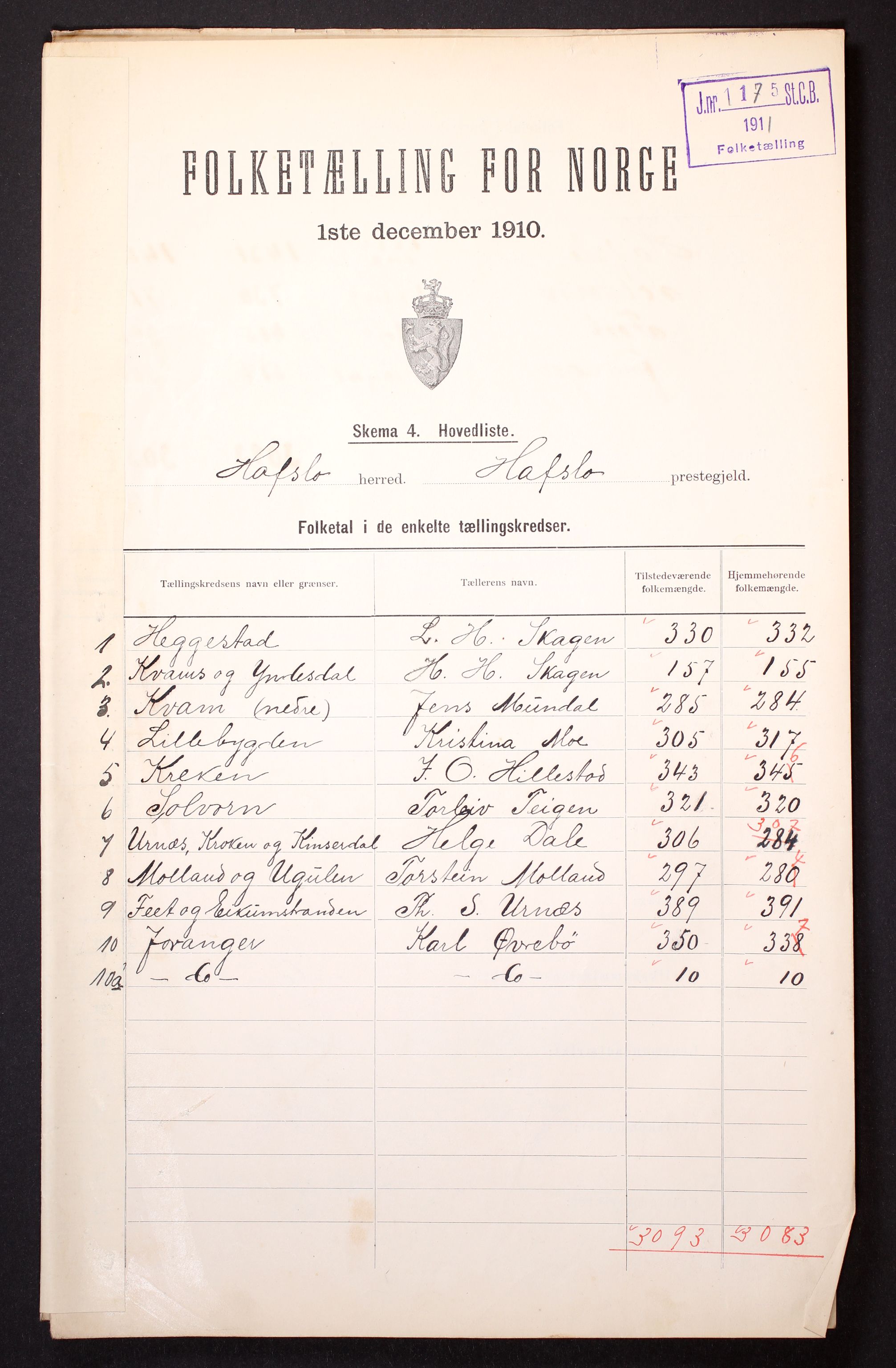 RA, 1910 census for Hafslo, 1910, p. 2