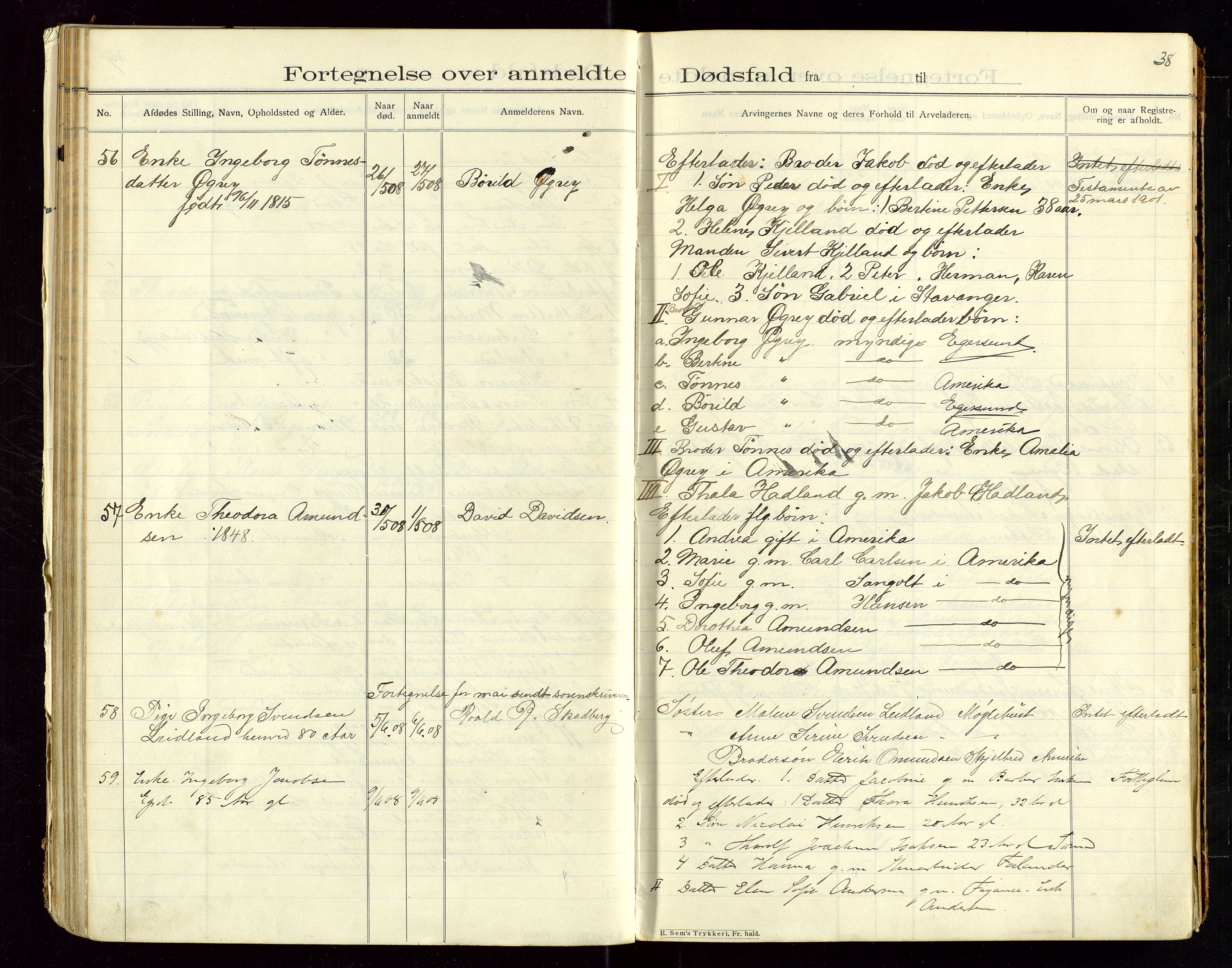 Eigersund lensmannskontor, AV/SAST-A-100171/Gga/L0005: "Dødsfalds-Protokol" m/alfabetisk navneregister, 1905-1913, p. 38