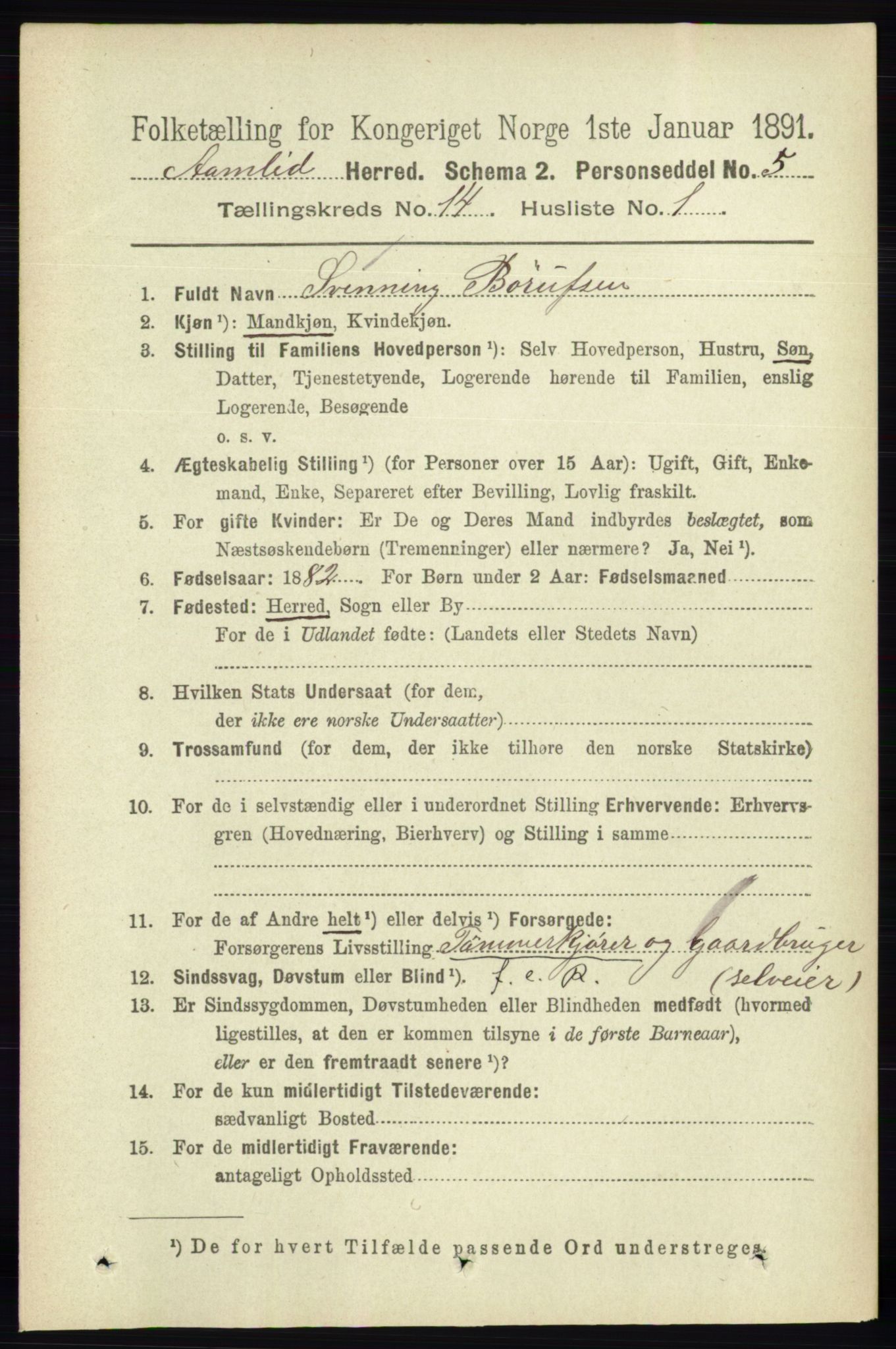 RA, 1891 census for 0929 Åmli, 1891, p. 2270