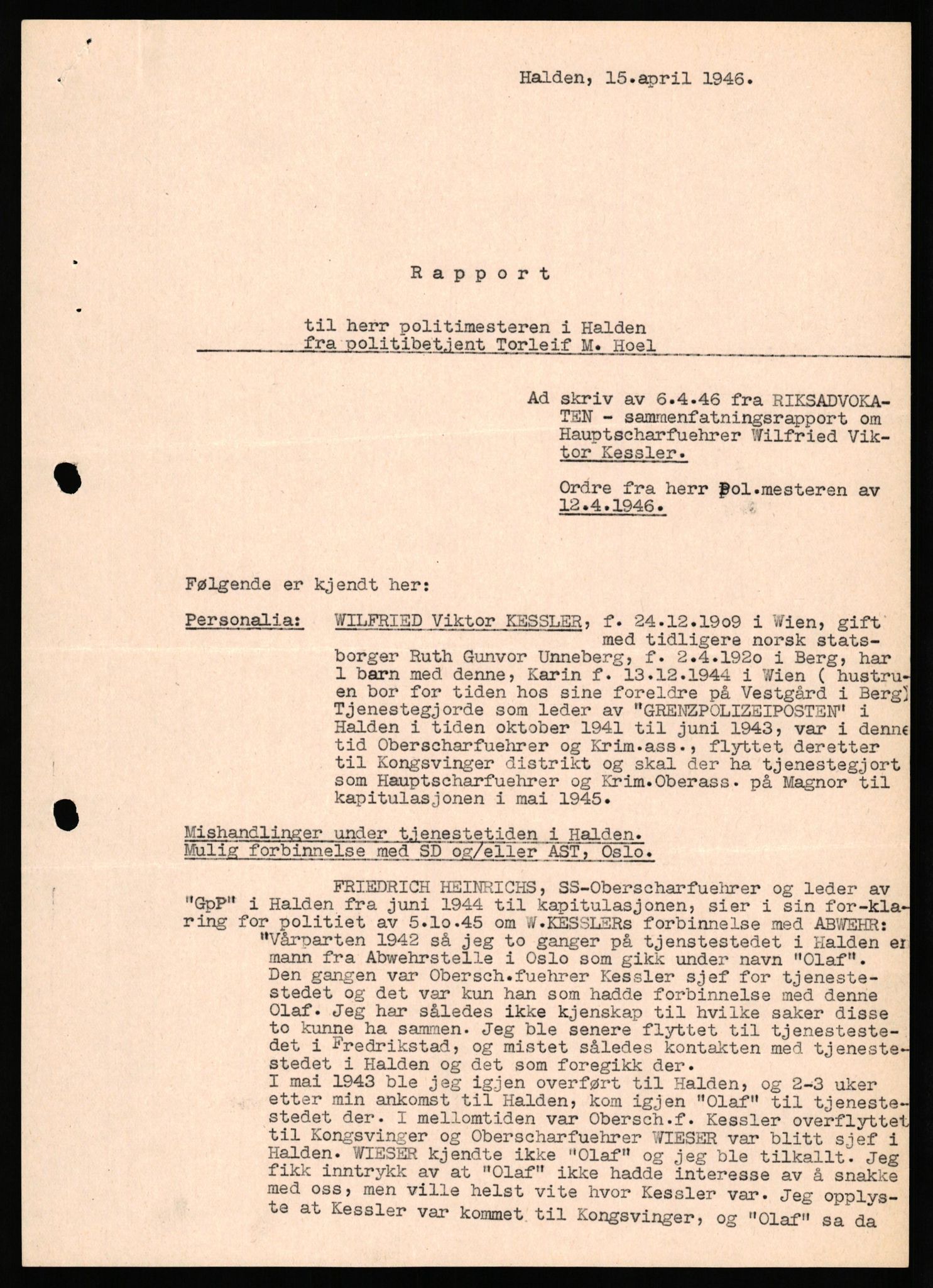 Forsvaret, Forsvarets overkommando II, AV/RA-RAFA-3915/D/Db/L0039: CI Questionaires. Tyske okkupasjonsstyrker i Norge. Østerrikere., 1945-1946, p. 171