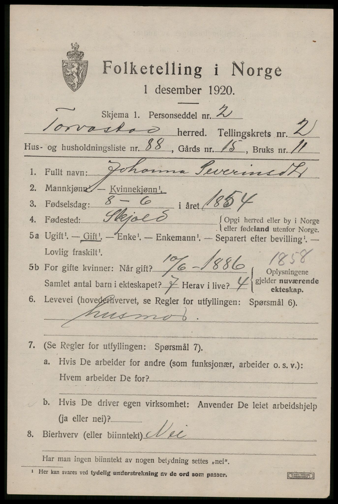 SAST, 1920 census for Torvastad, 1920, p. 2920