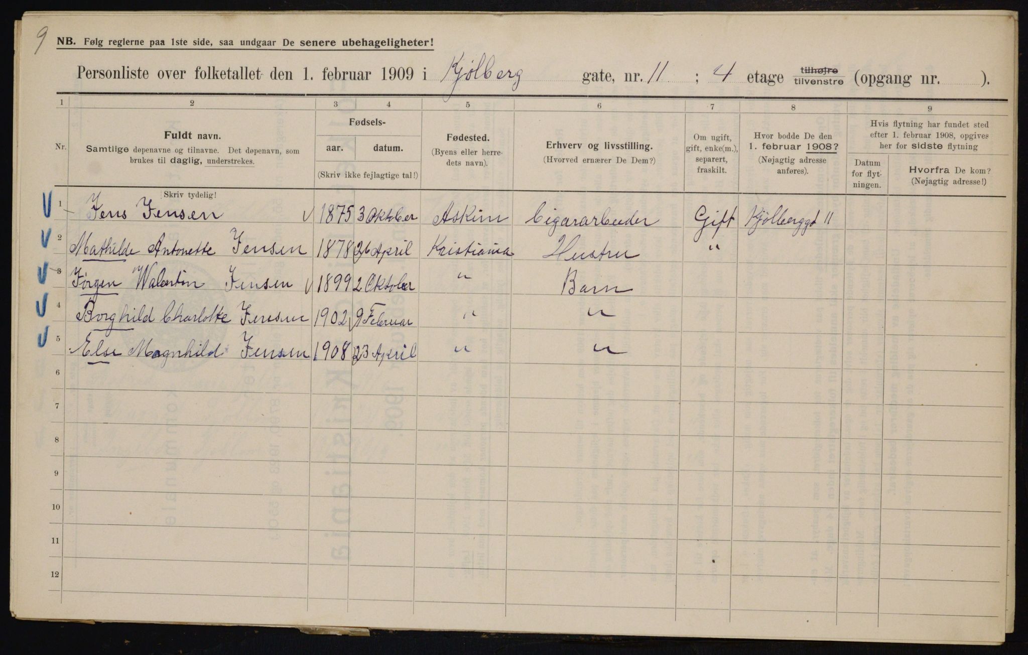 OBA, Municipal Census 1909 for Kristiania, 1909, p. 47234