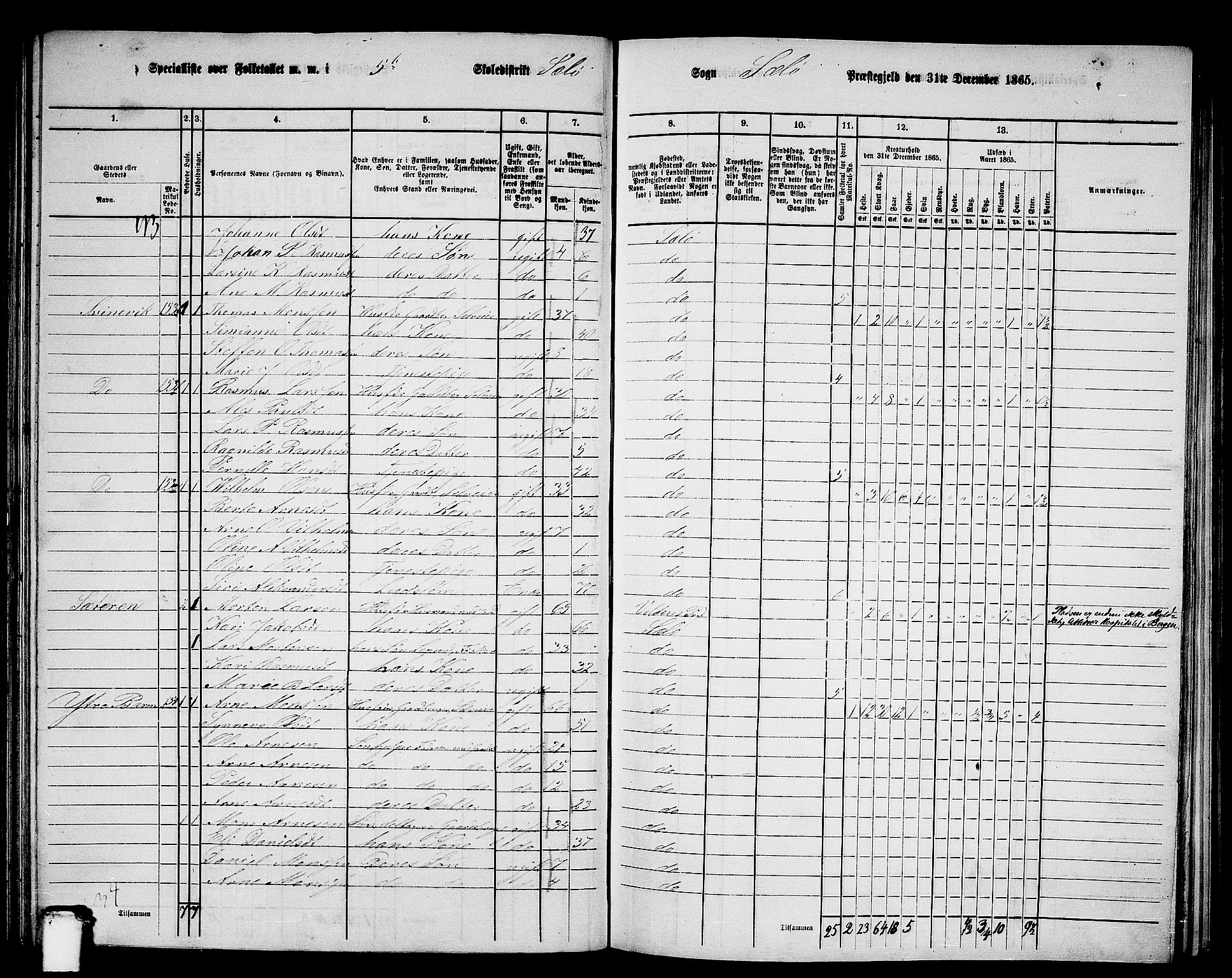 RA, 1865 census for Selje, 1865, p. 85