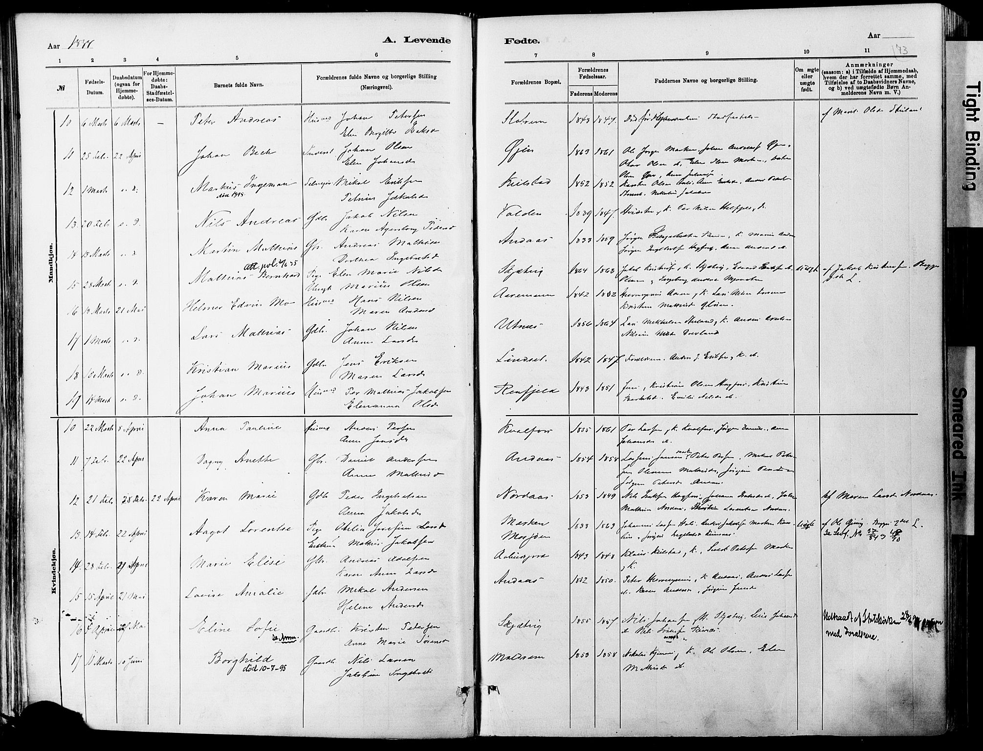 Ministerialprotokoller, klokkerbøker og fødselsregistre - Nordland, AV/SAT-A-1459/820/L0295: Parish register (official) no. 820A16, 1880-1896, p. 73