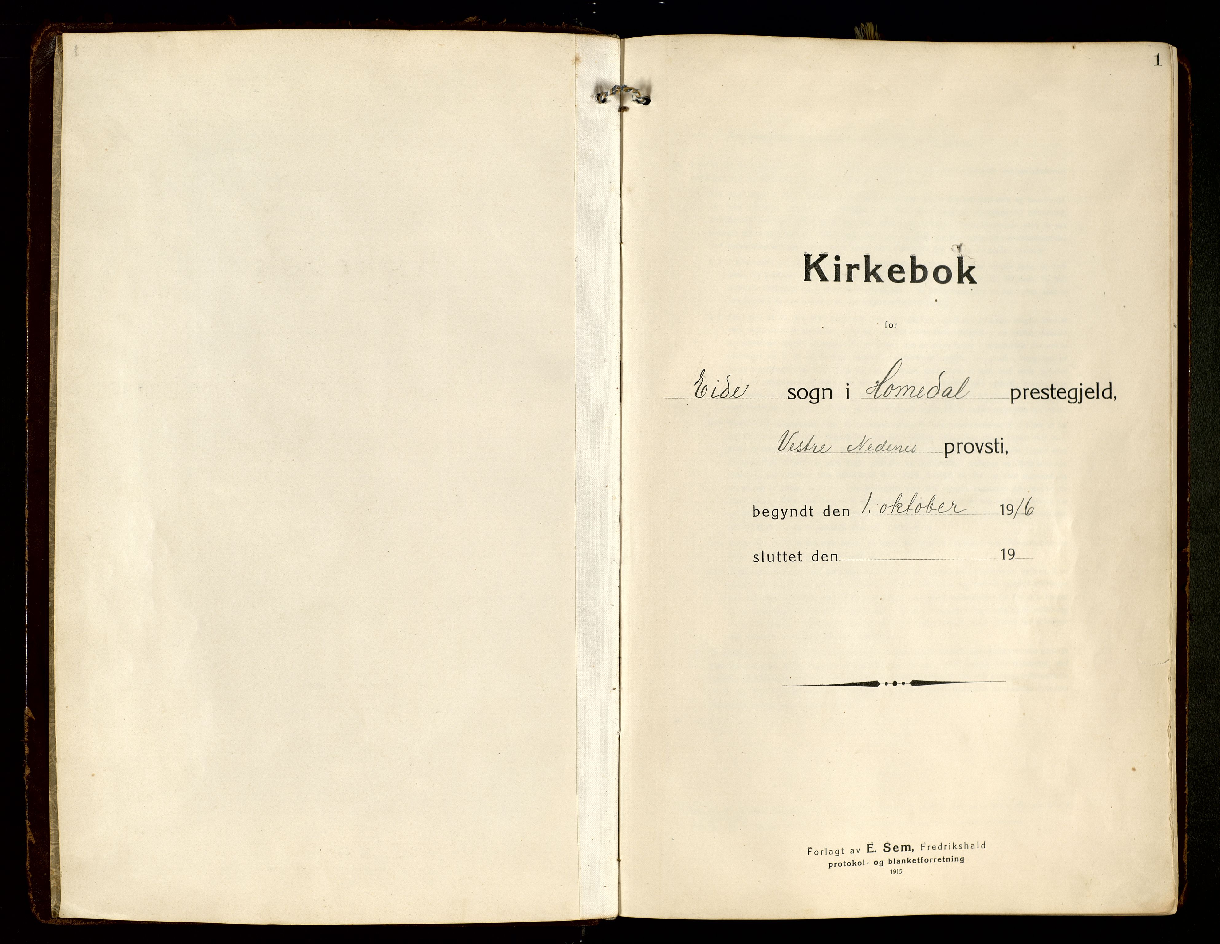 Hommedal sokneprestkontor, SAK/1111-0023/F/Fa/Faa/L0004: Parish register (official) no. A 4, 1916-1945, p. 1