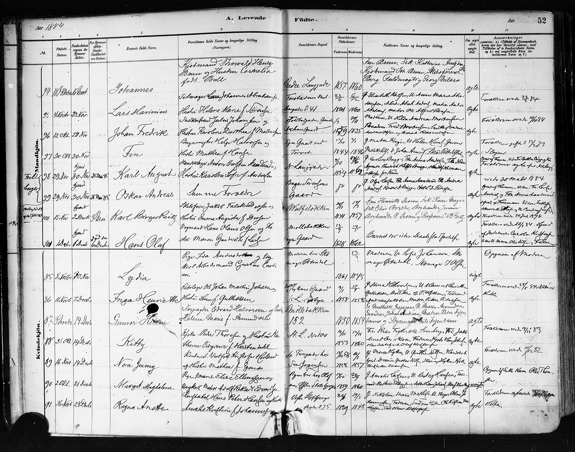 Tønsberg kirkebøker, AV/SAKO-A-330/F/Fa/L0011: Parish register (official) no. I 11, 1881-1890, p. 52