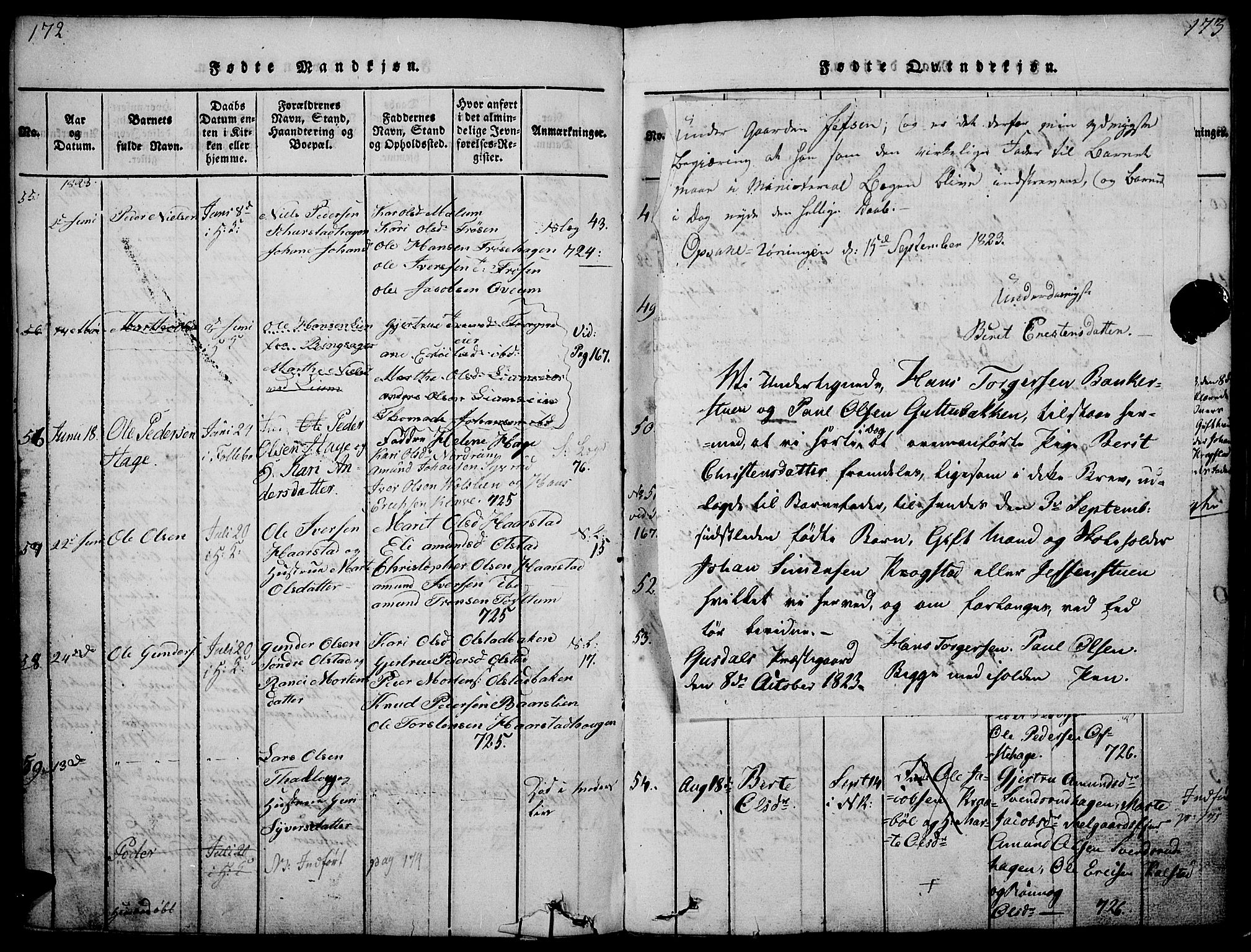 Gausdal prestekontor, SAH/PREST-090/H/Ha/Haa/L0005: Parish register (official) no. 5, 1817-1829, p. 172-173