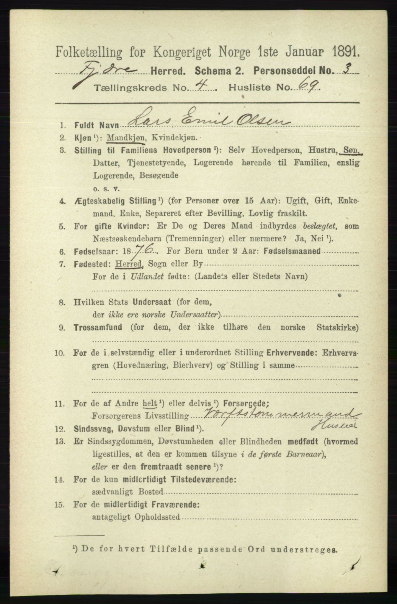 RA, 1891 census for 0923 Fjære, 1891, p. 2323