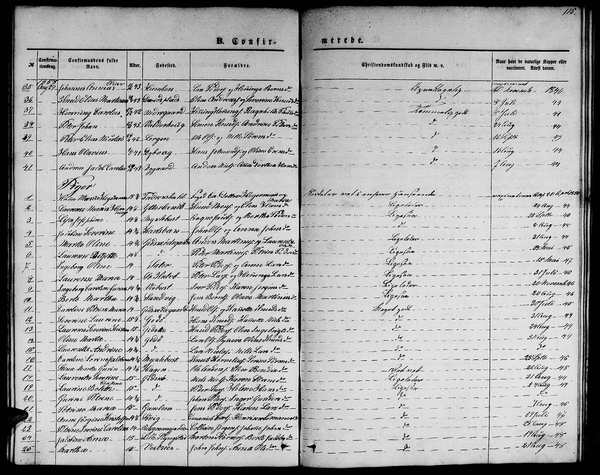 Ministerialprotokoller, klokkerbøker og fødselsregistre - Møre og Romsdal, AV/SAT-A-1454/528/L0427: Parish register (copy) no. 528C08, 1855-1864, p. 115