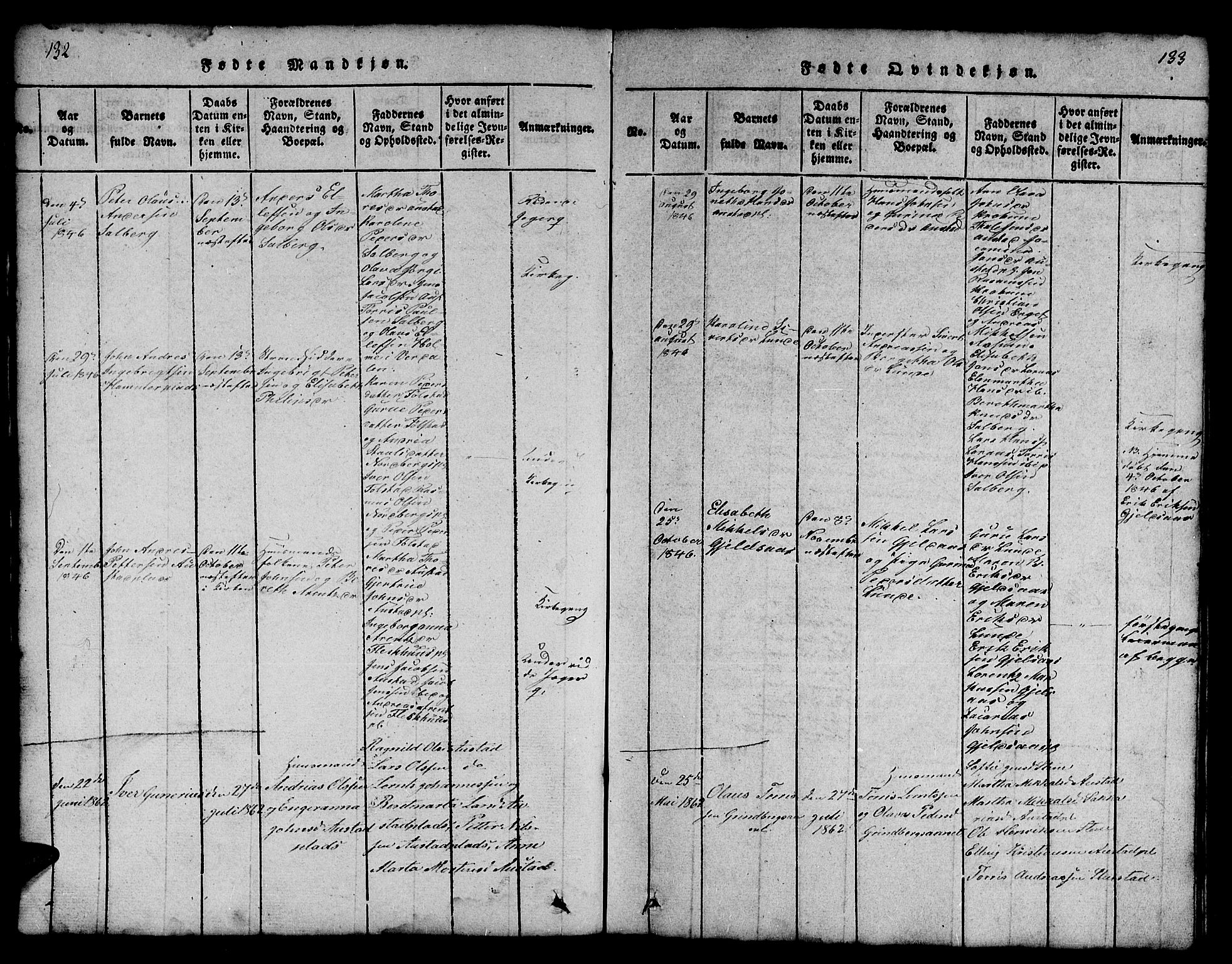 Ministerialprotokoller, klokkerbøker og fødselsregistre - Nord-Trøndelag, SAT/A-1458/731/L0310: Parish register (copy) no. 731C01, 1816-1874, p. 132-133