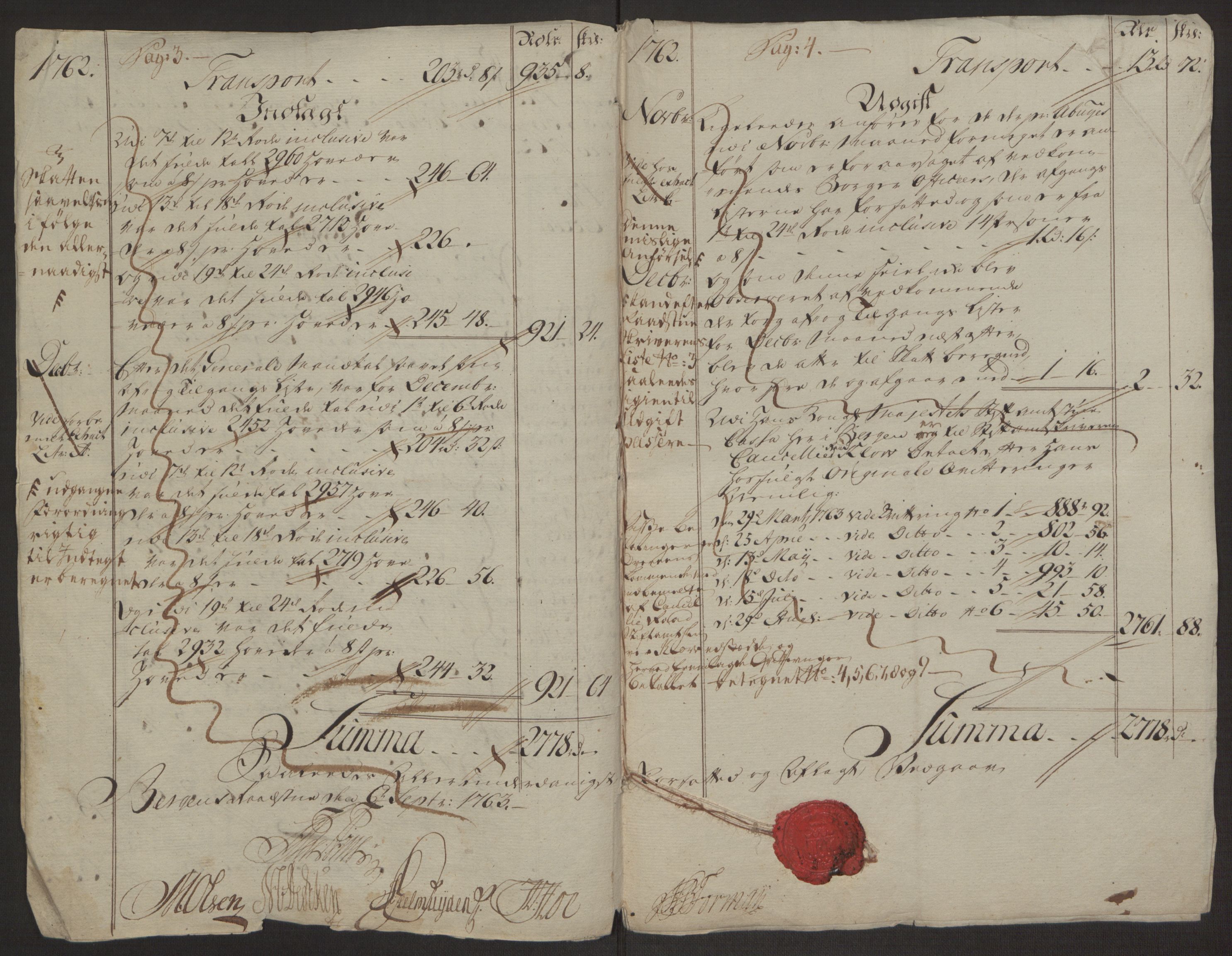 Rentekammeret inntil 1814, Reviderte regnskaper, Byregnskaper, AV/RA-EA-4066/R/Rp/L0365/0001: [P20] Kontribusjonsregnskap / Ekstraskatt, 1762, p. 13